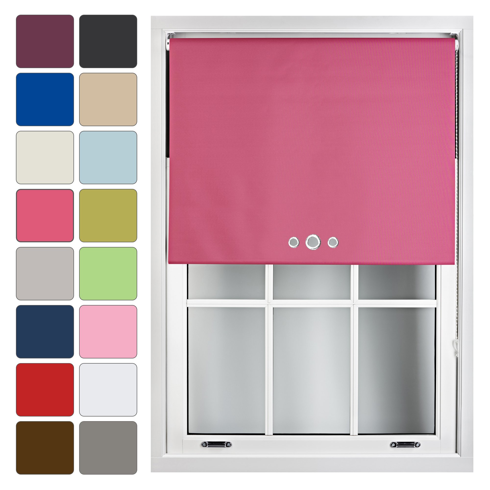 Furnished Fuchsia Blackout Roller Blind With Triple Eyelets Made To Measure, 90W X 210H Cm