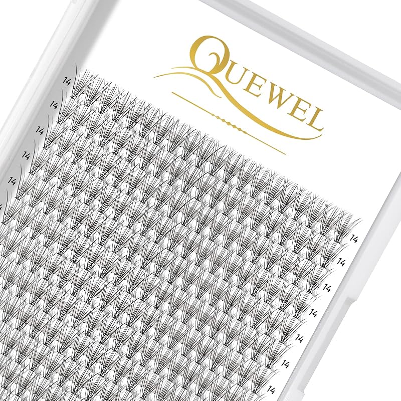 QUEWEL Cílios em tufos individuais 10D, curvatura 0.10D, 14 mm, sem nó, 240 unidades