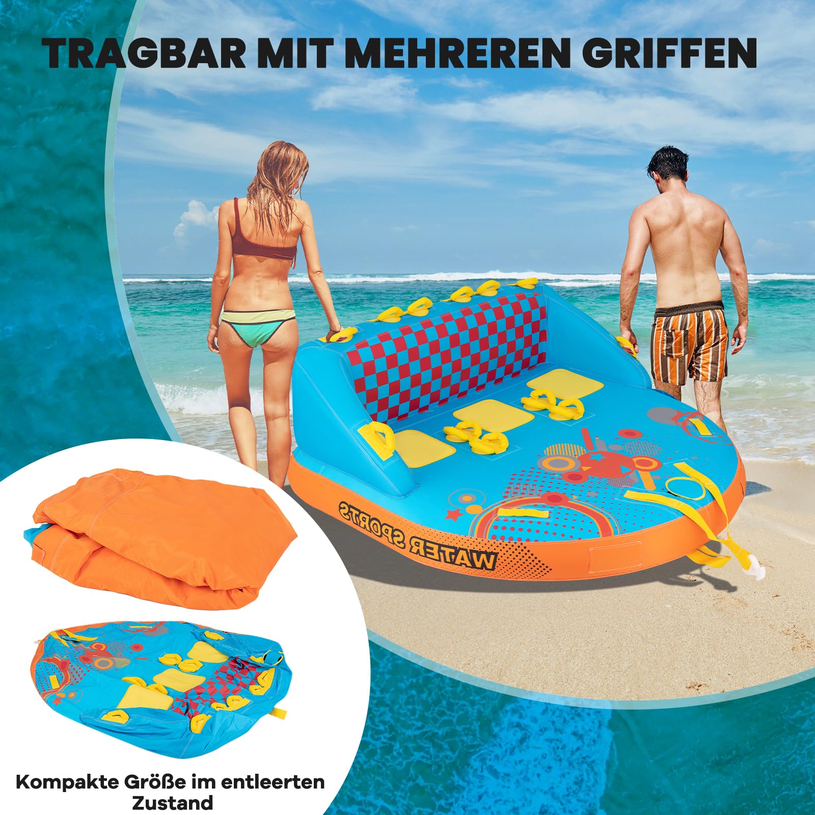 GYMAX aufblasbare Towable-Couch für 2/3 Personen, Wassersport Schlepp-Reifen für Boot & Jet-Ski