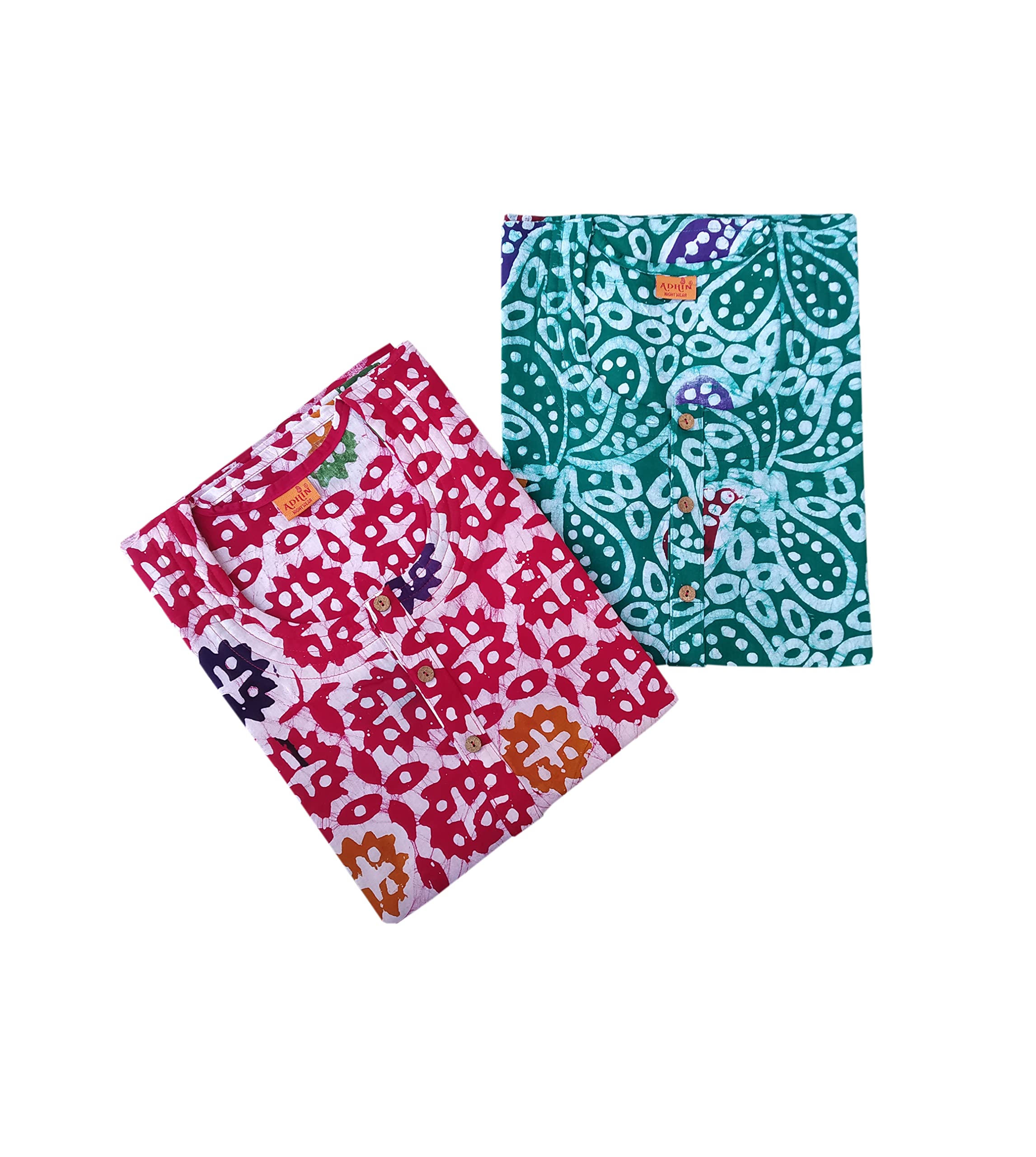 adhin Women’s Cotton Hand Made Wax Batik Nighty Maxi Pack of 2 Multicolour-picture-41