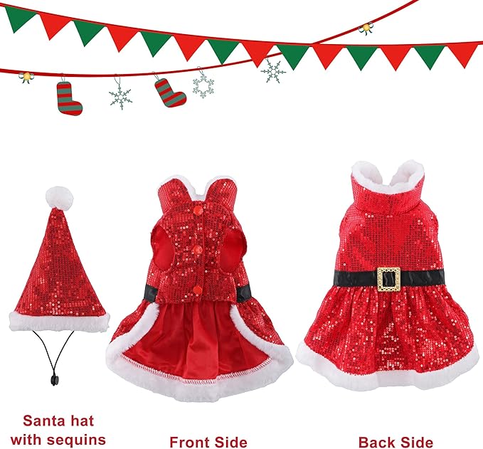 Vestido de Princesa Navideño para Perro Mogoko, Rojo con Lentejuelas y Gorro de Santa, Talla XL miniatura 2