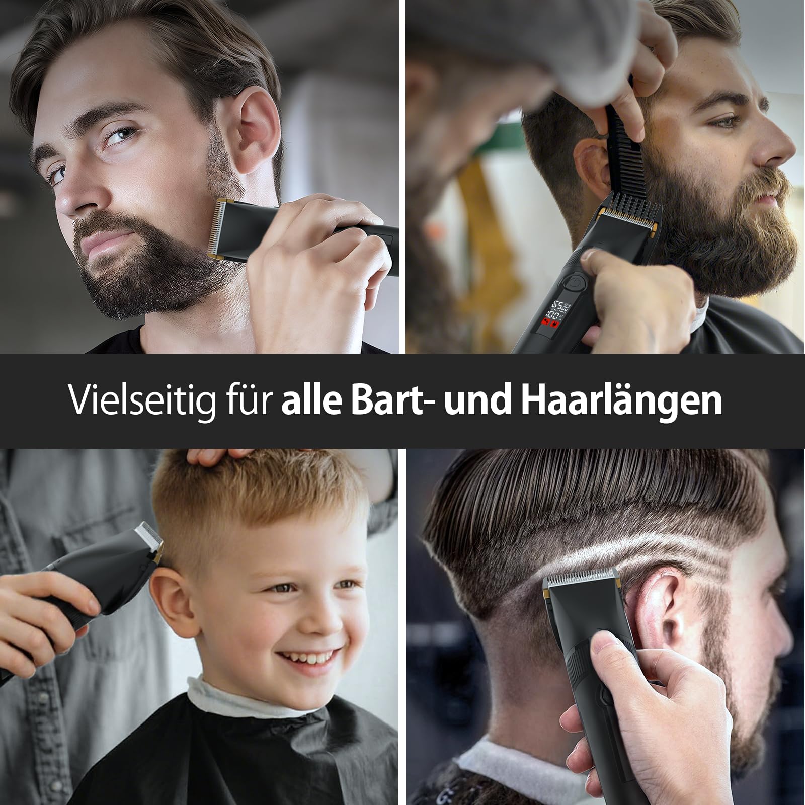 2-in-1 Profi-Haarschneidemaschine und Herren-Barttrimmer – Elektrischer Herrenrasierer für Gesicht/Kopf/Körper mit abnehmbaren Keramik-Titan-Klingen, 9 Längenstufen, rutschfest Mattgriff