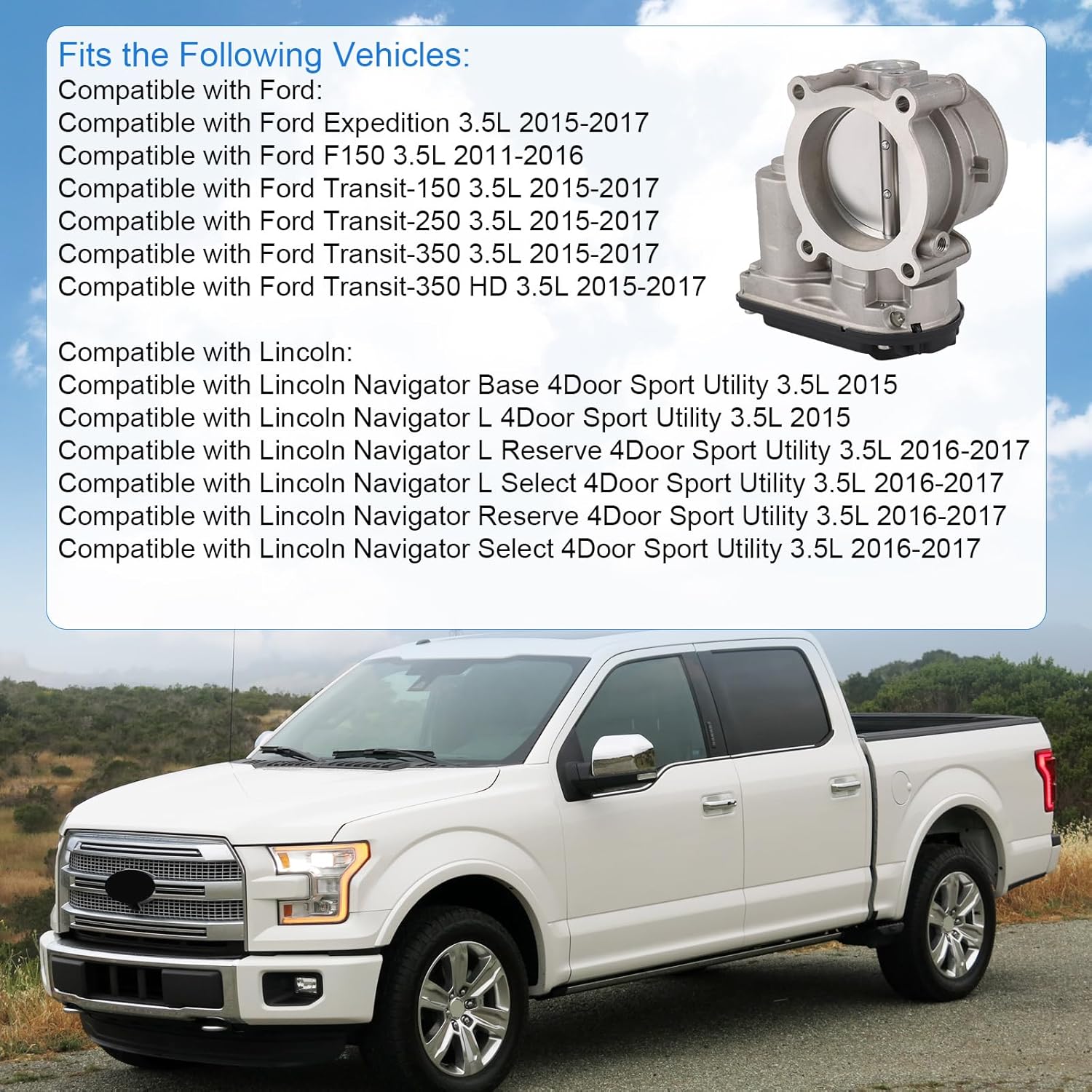 Electronic Throttle Body Compatible with Ford F150 2011-2016, Ford Expedition Transit-150 Transit-250 Transit-350 Lincoln Navigator 2015-2017 3.5L Replaces# TB1052 676022 S20062