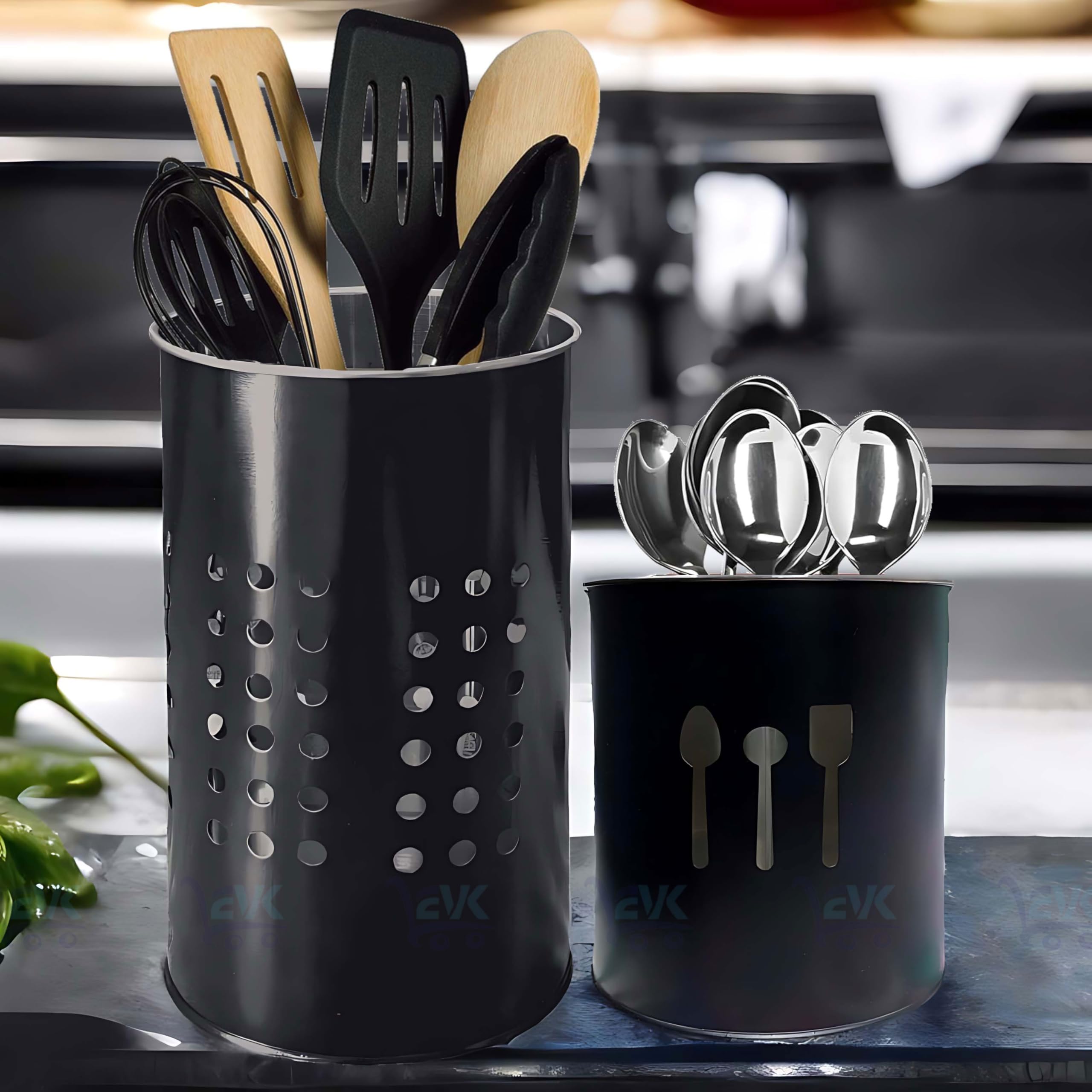 EVK® Self Draining Tableware Storage Box - Spoon, Knife, Fork, Chopstick, Stainless Steel Cutlery Holder Organizer Stand for Kitchen (EVK-Big Dot & Small Spoon Cutlery-Black) (B0D94KVMPW) Amazon Price History, Amazon Price Tracker