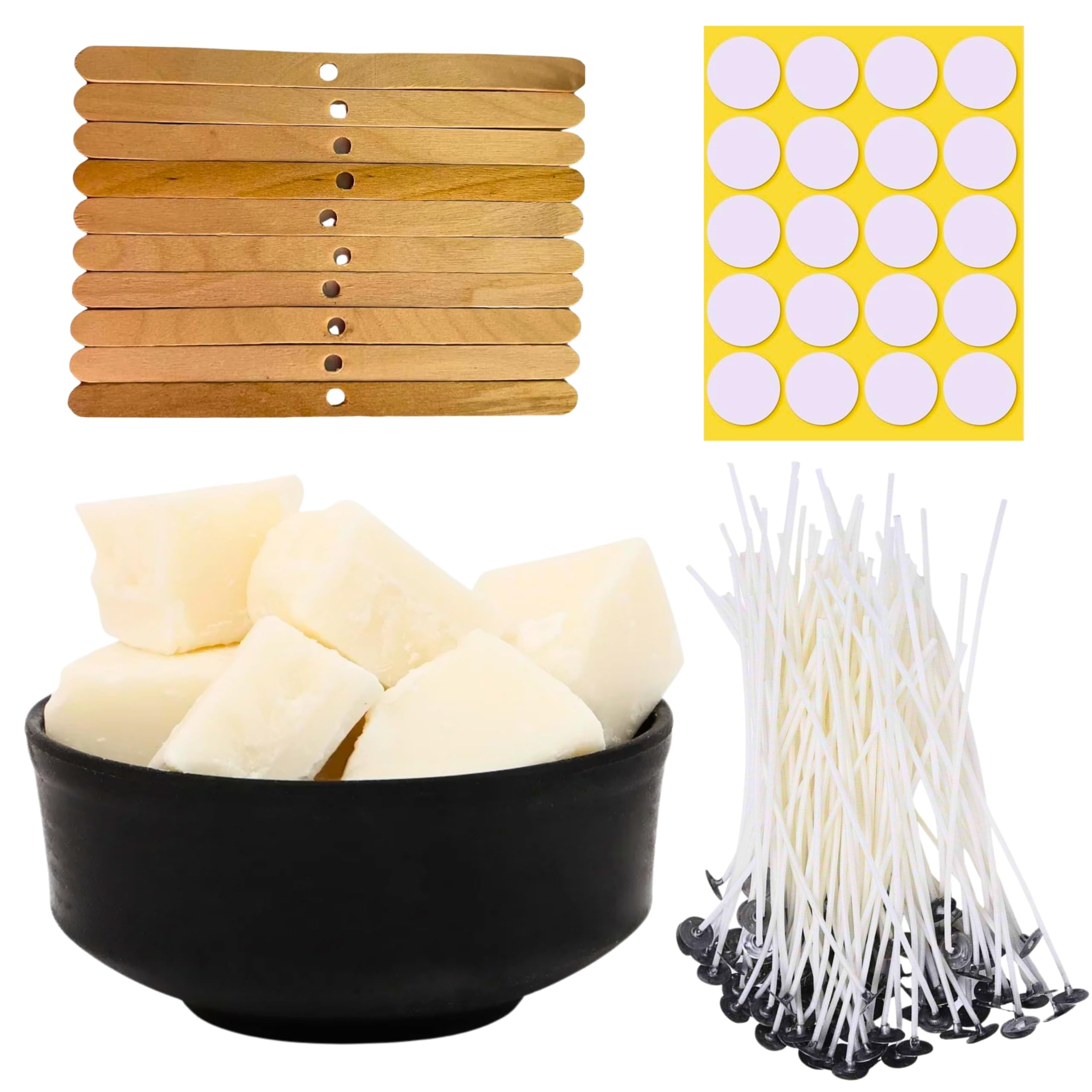 Soy Wax for Candle Making 1kg Candle Wax for Candle Making 50 Pcs 3IN Candle Wicks 50 Pcs Candle Wick Stickers 10 Pcs Wooden Candle Wick Holders Soy Wax Candle Making Material