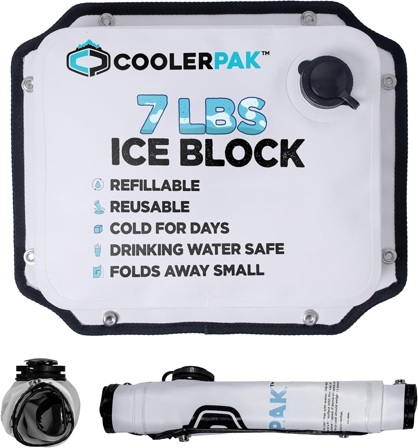 7lb, 10lb, 15lb Refillable Reusable Ice Pack – Stays Cold for Up to 5 Days – Non-Toxic, Leakproof, and Suitable for Potable Drinking Water – Built Tough, Rolls Up for Easy Storage