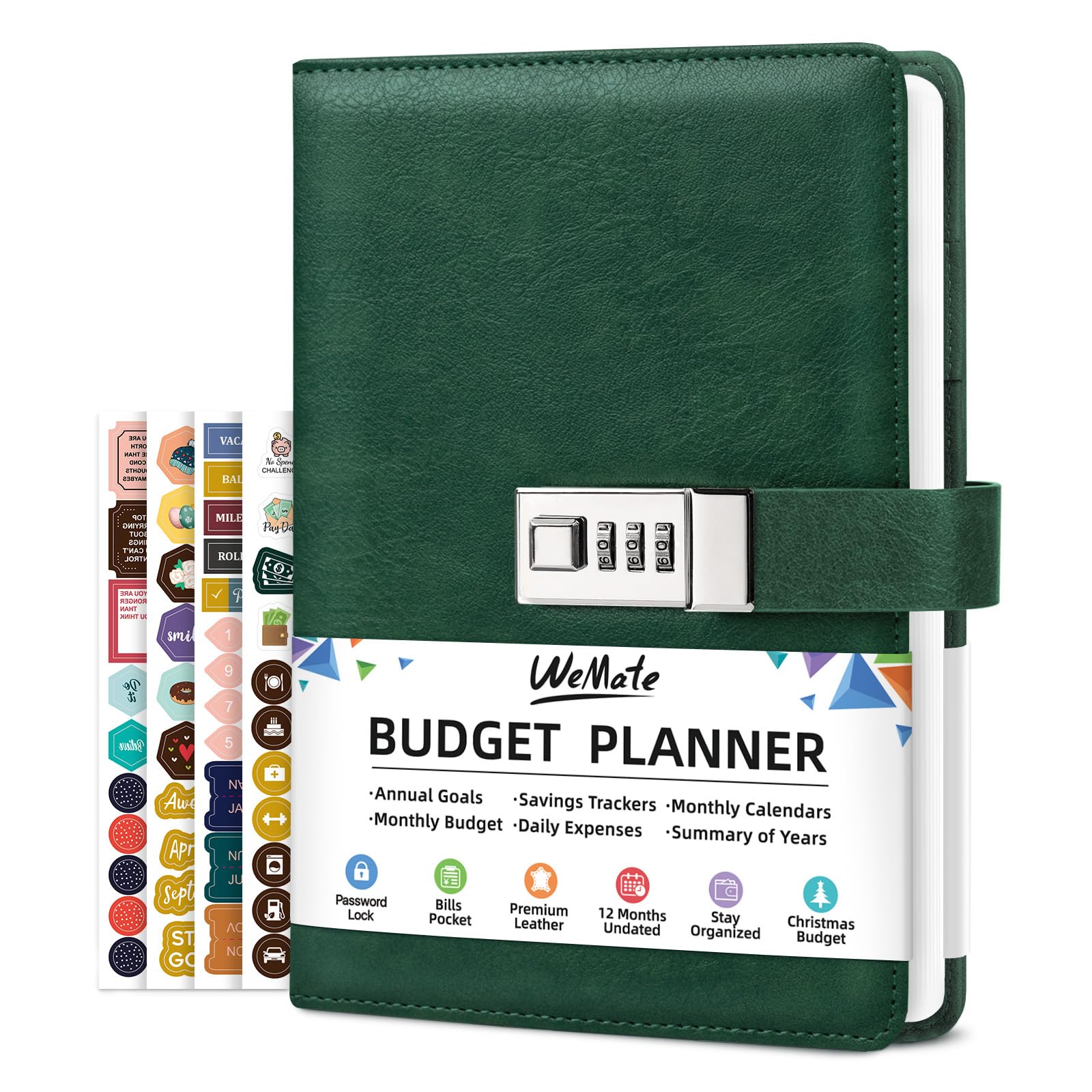 WEMATE Planificador de presupuesto 2026 con cerradura, libro de presupuesto mensual con cuaderno de seguimiento de gastos, planificador financiero sin fecha para administrar tu dinero, cuenta de cuero