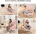 Big and Tall Office Chair, Flip Armrests for Pets & Cross Legged Sitting, Executive Ergonomic Computer Gaming Chair with Foot Rest, Teddy Fleece Wide Seat Reclining Desk Chair, Pink