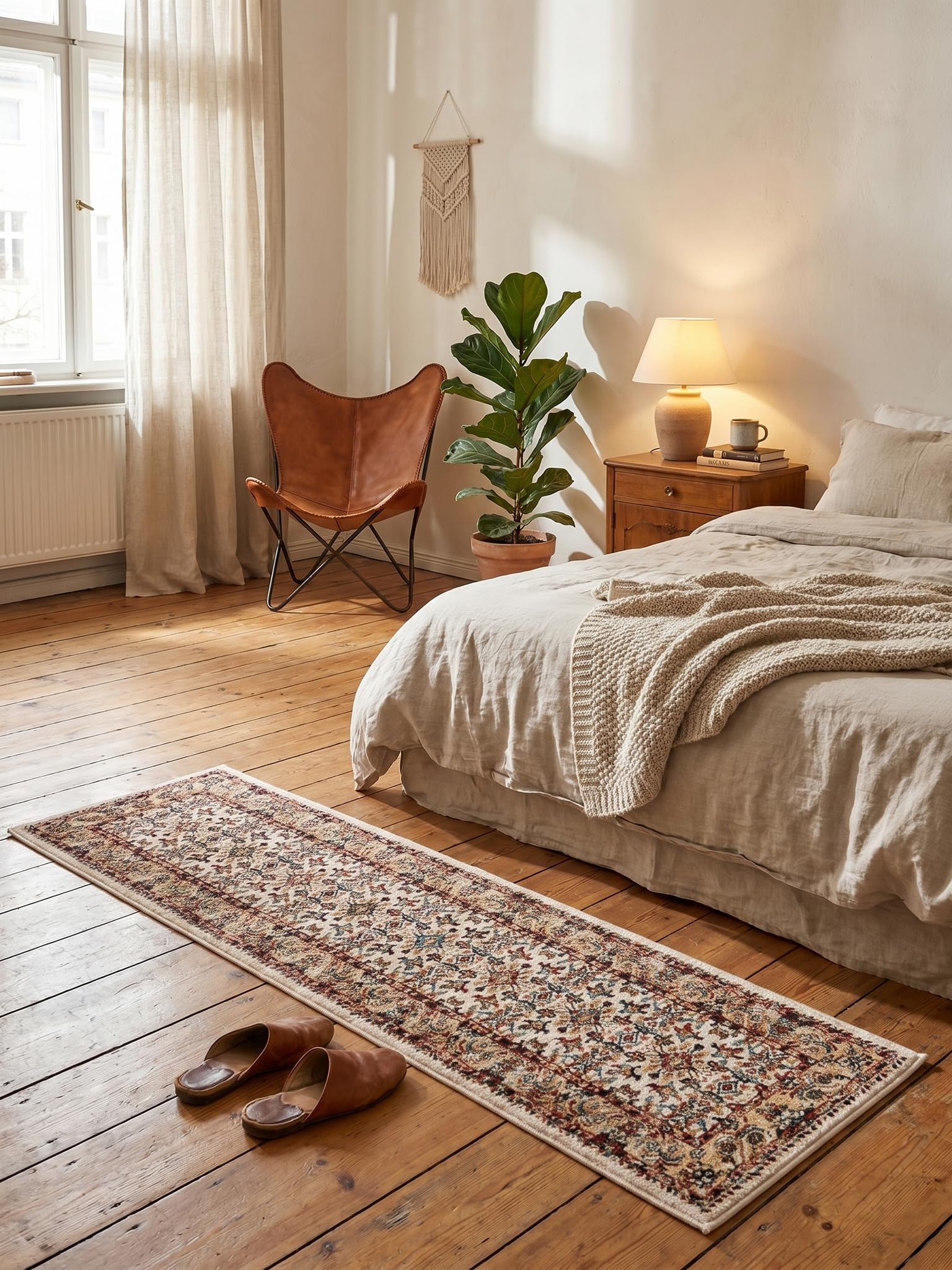 Tapis de Passage Motif Géométrique Dense et Robuste Naturel 60 x 230 cm Salle à Manger | GLAZERT