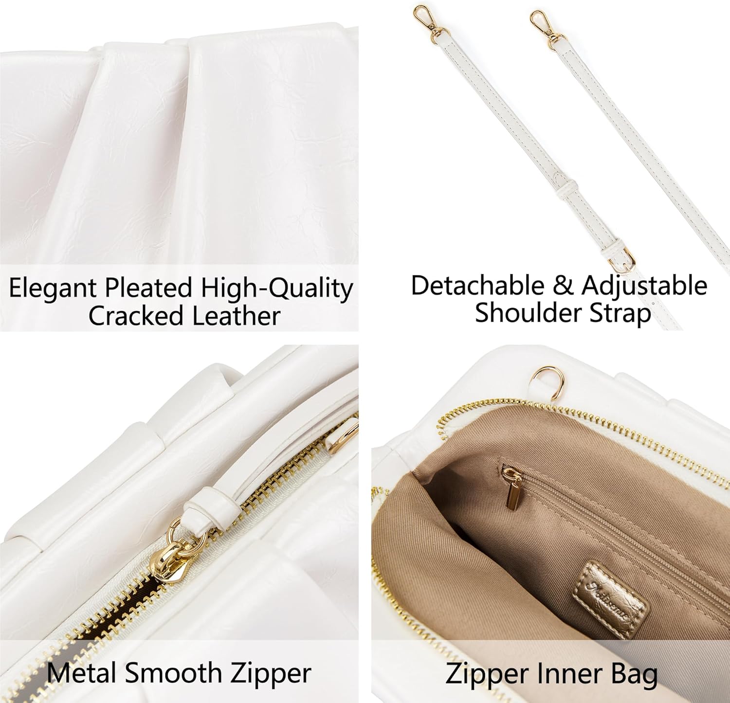 Milisente Clutch Purses for Women Shiny PU Leather Pleated Evening Clutch Bag With Shoulder Strap for Formal Wedding Prom