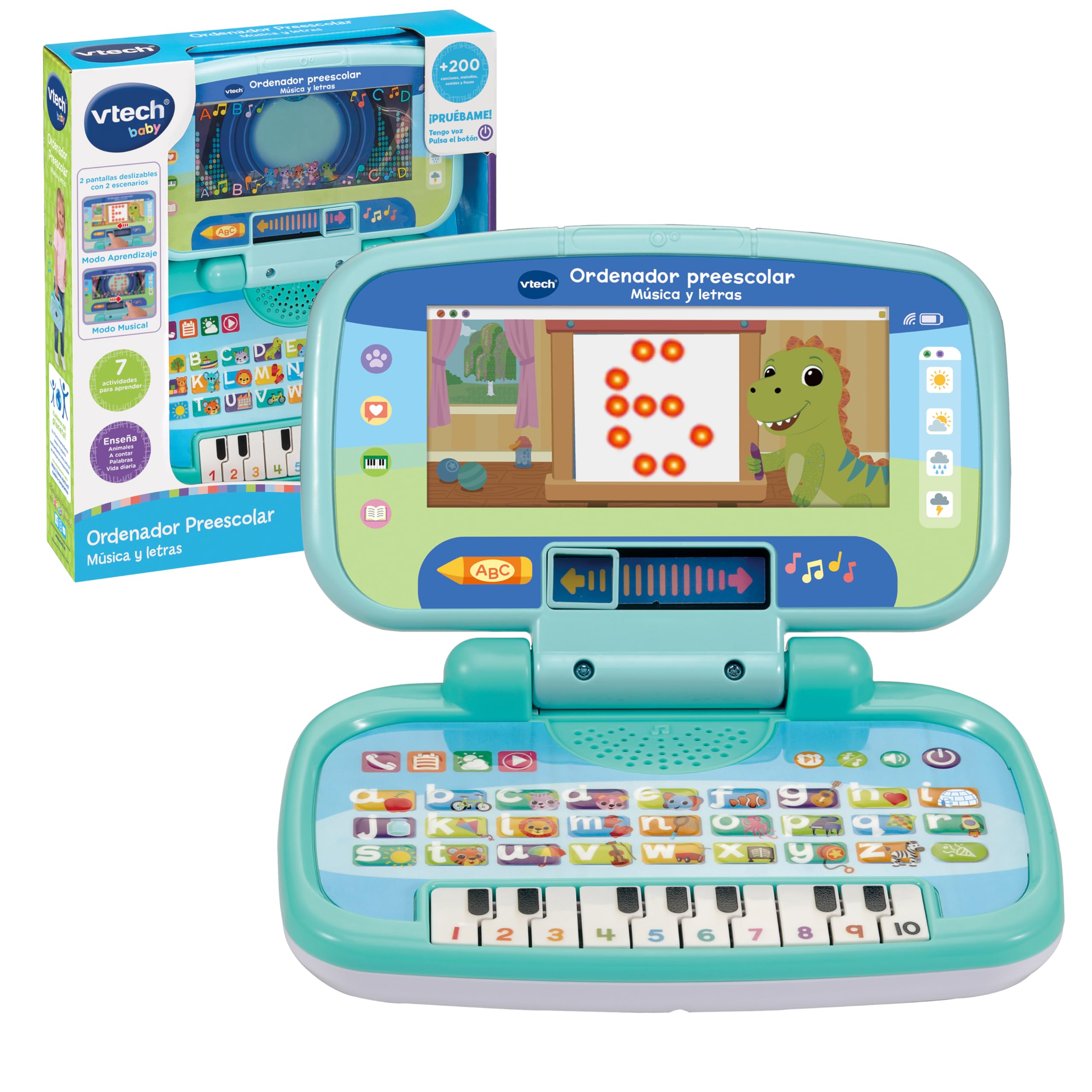 VTech-Baby Ordenador Preescolar Música y Letras, Ordenador Infantil, Fomenta Aprendizaje Alfabeto, Números, Letras, Música, 2 Modos de Juego, Regalo niños +1.5 años, Versión ESP
