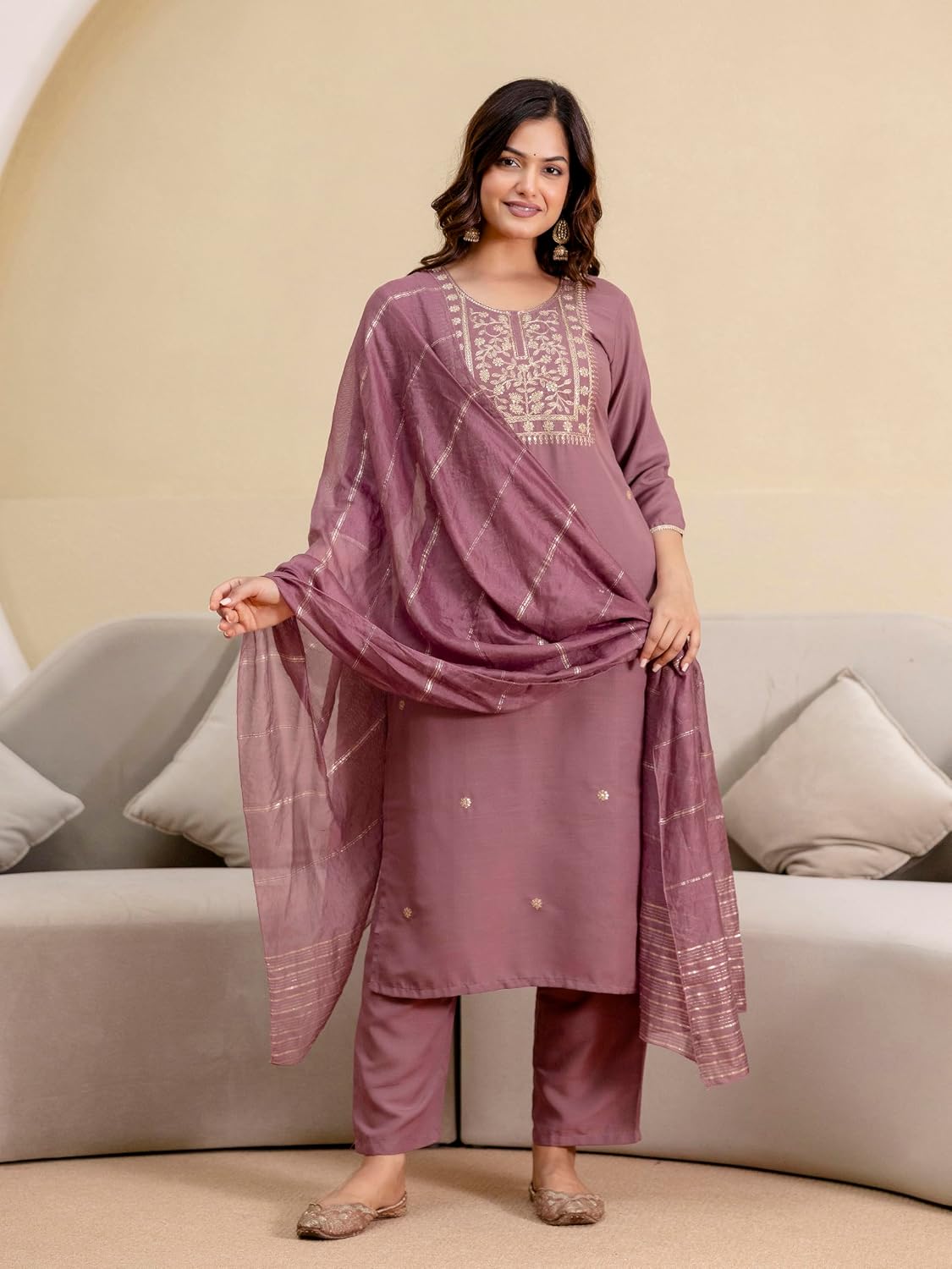 TRENDMALLS Women's Cambric Cotton Embroidery Work .Kurta Pant with Dupatta Set
