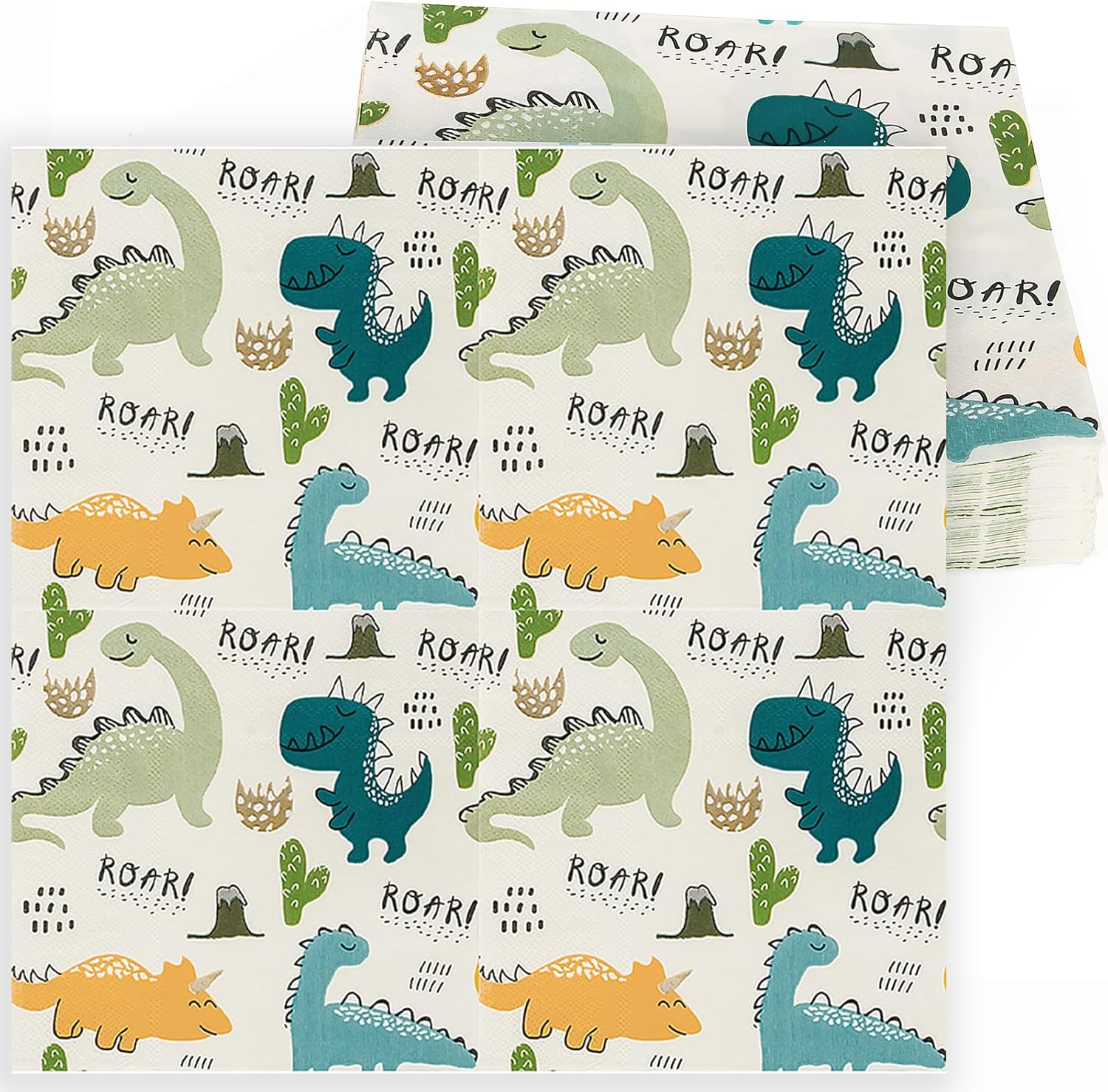 Dinosaur Napkins, Dinosaur Party Napkins for Dino Theme Party Birthday Dinner Dessert, Cute, 6.5 x 6.5 Inches, 40 Count