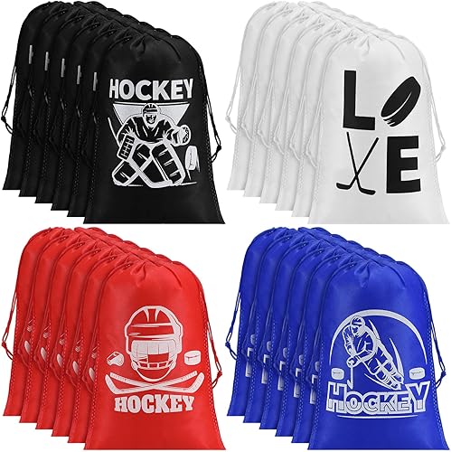 Berlune 36 Pcs Hockey Gift Bags Drawstring Bags Hockey Party Favors for Hockey Themed Sport Party Celebration Activities