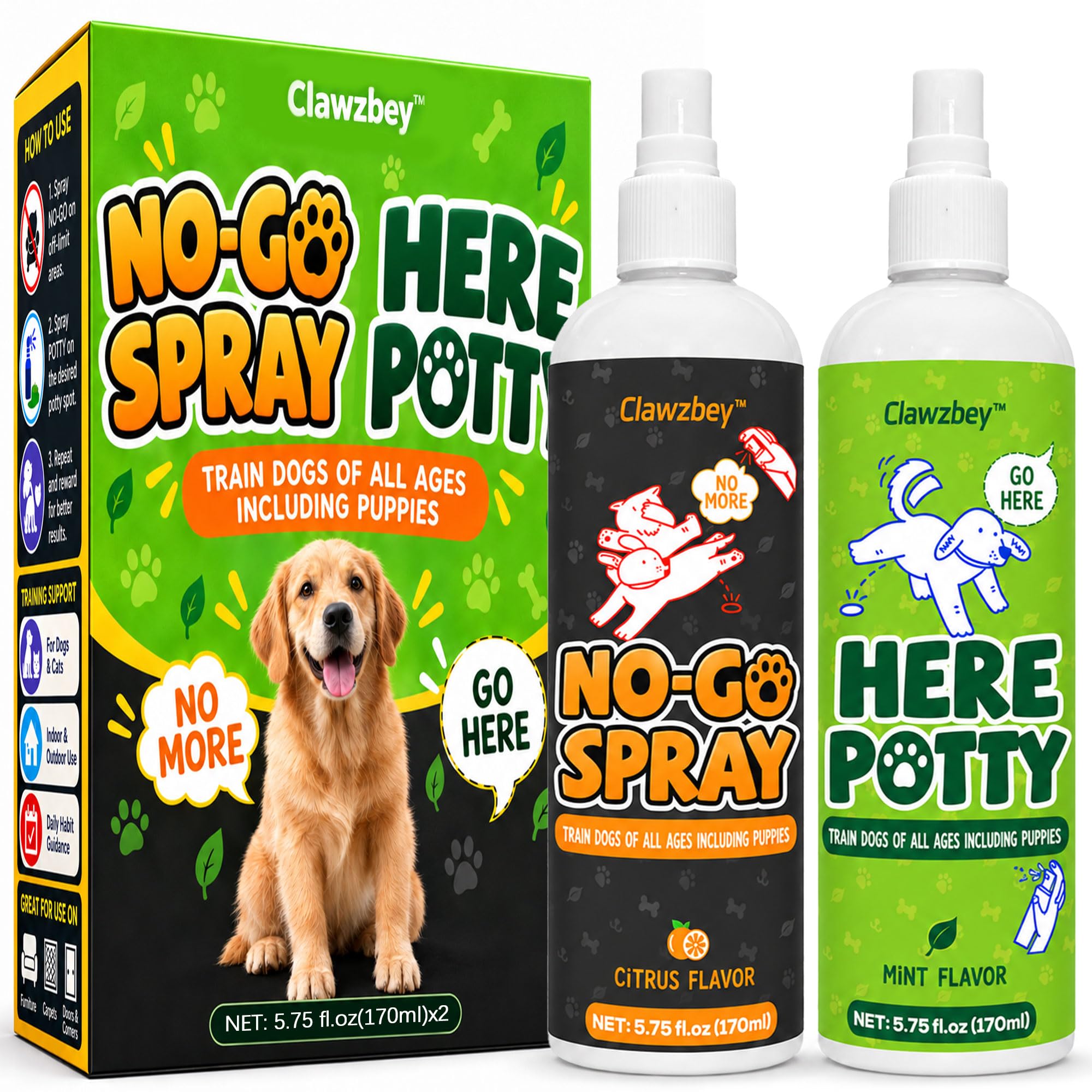 Dog Potty Training Spray Set, No-Go Spray &amp; Here Potty Training Spray, Puppy Essentials, Stops Urination &amp; Marking, Indoor and Outdoor Use (5.75 fl oz, 2 Pack)