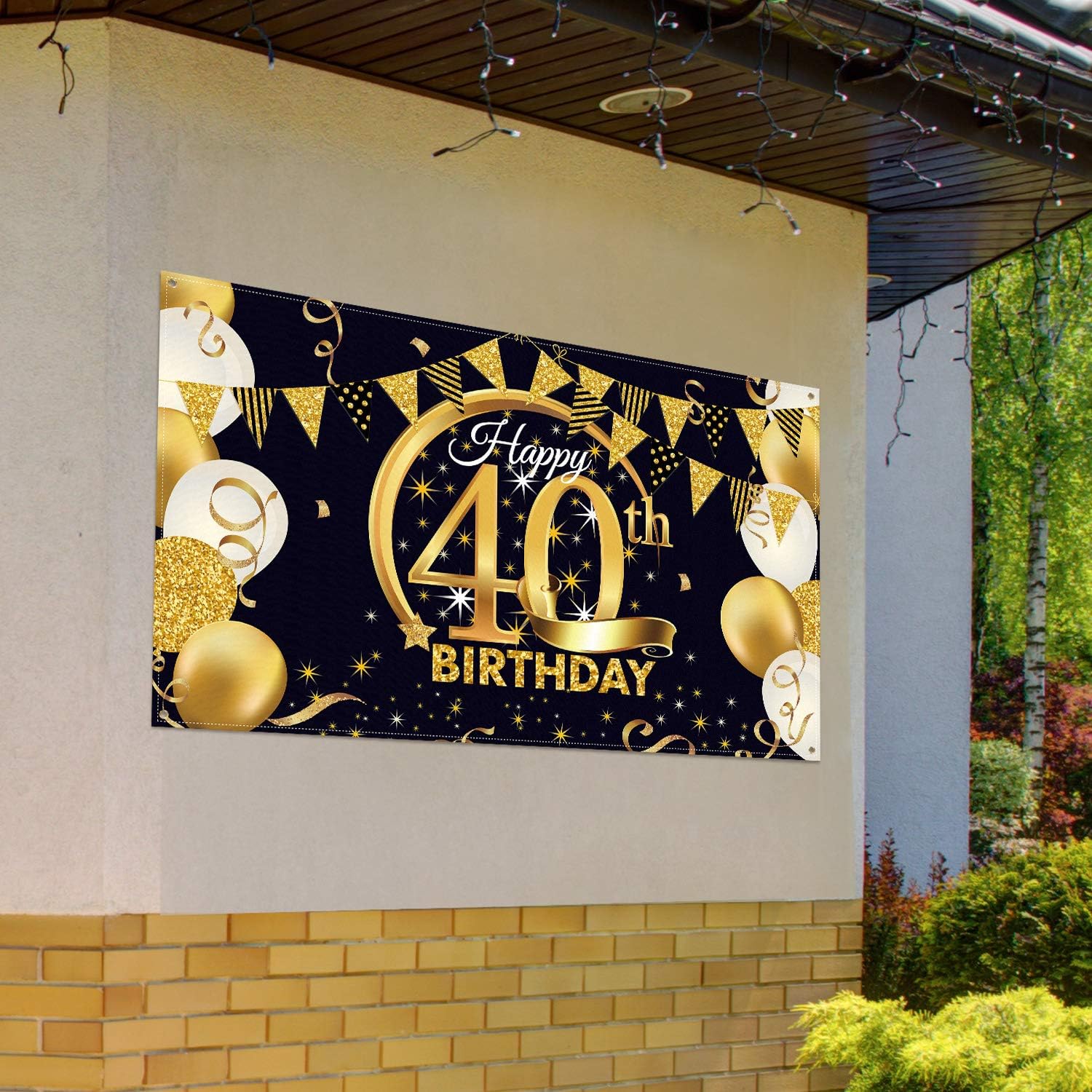Blulu 40th Birthday Party Decoration, Extra Large Fabric Black Gold Sign Poster for 40th Anniversary Photo Booth Backdrop Background Banner, Birthday Party Supplies, 72.8 x 43.3 Inch