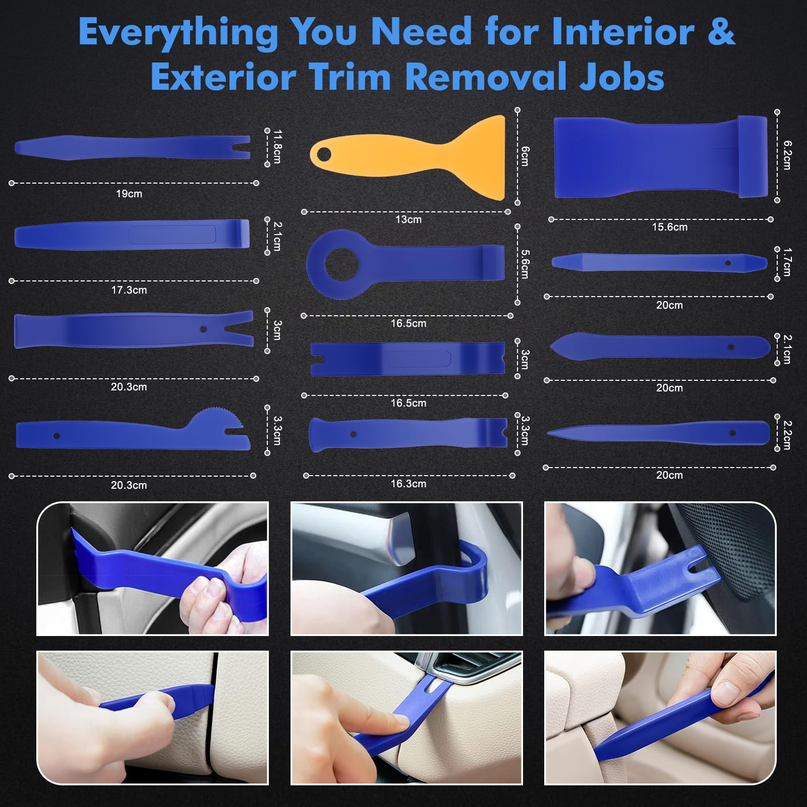 KAOLALI 330 Pezzi Kit Smontaggio Pannelli Auto, Kit Leve Plastica Smontaggio, Nylon Strumento di Rimozione Auto, Kit di Smontaggio per Riparazioni Auto per Auto Porta, Pannello, Radio, Blu