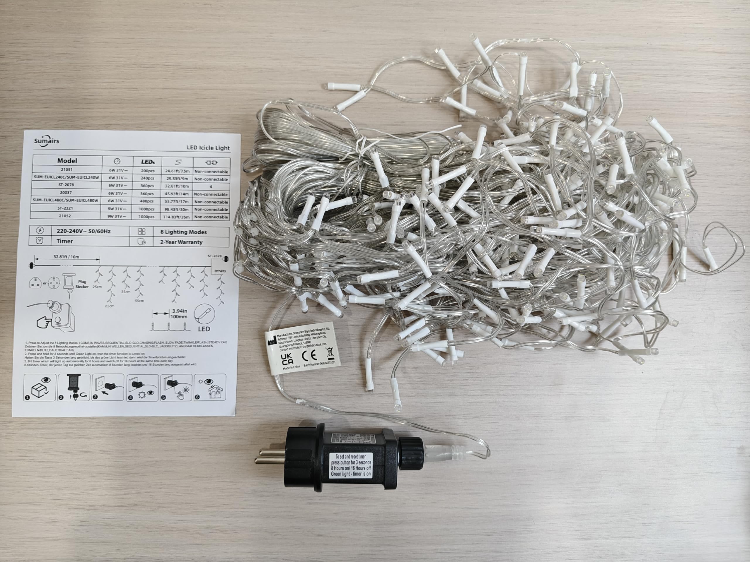 Sumairs Catena luminosa per esterni, 30 m, 1000 LED, pioggia di ghiaccio, per esterni, con timer, illuminazione natalizia per esterni, impermeabile, con 8 modalità, funzione di memoria, per giardino