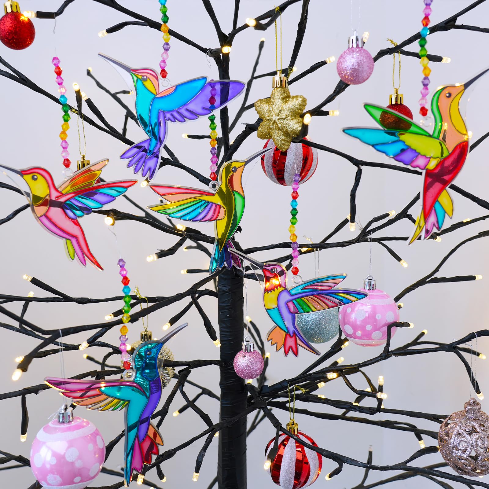 Winlyn Lot de 24 décorations attrape-soleil en forme de colibri pour fenêtre - Kit de peinture arc-en-ciel pour enfants, activités en classe, anniversaire, printemps, été, camping, fête