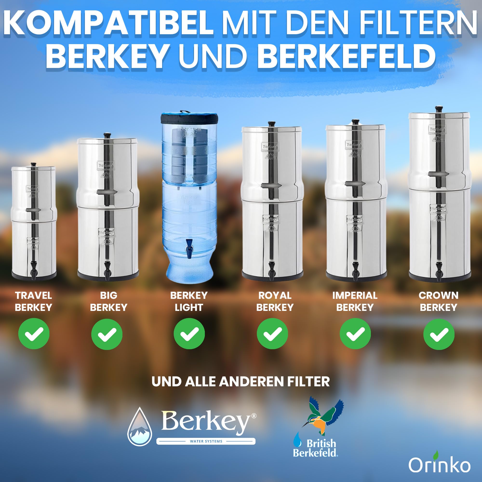 ORINKO® Kohle-Schwerkraftfilterkartusche x4 - Ersatzfilter für Berkey, Doulton und British Berkefeld - Aktivkohle Wasserfiltereinsatz für Mikroplastik-Entfernung - Kompatibel Schwerkraft-Wasserfiltern