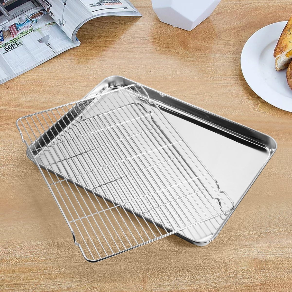 Baking Sheet with Cooling Rack Set (2 Pans + 2 Racks), Yododo Stainless Steel Baking Pan Cookie Sheet Cookie Pan with Rack, Size 16 x 12 x 1 Inch, Mirror Finish & Non Toxic & Heavy Duty & Easy Clean - Image 5