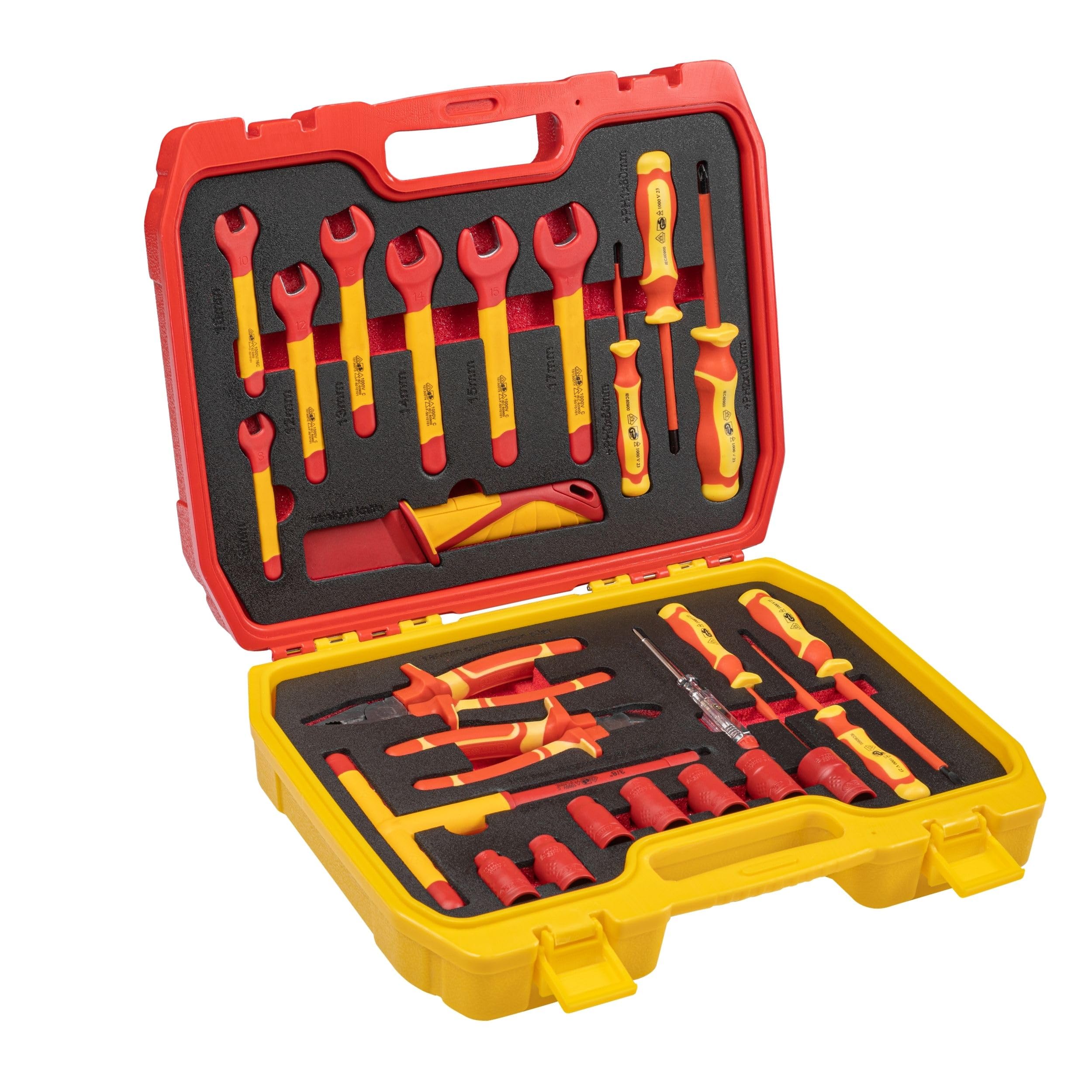 HÖGERT TECHNIK 25-Piece Electrician’s Tool Kit, 1000V Insulated Screwdrivers, Slotted & Cross-Head Screwdrivers, Pliers, Voltage Tester and Plastic Carry Case — image 1