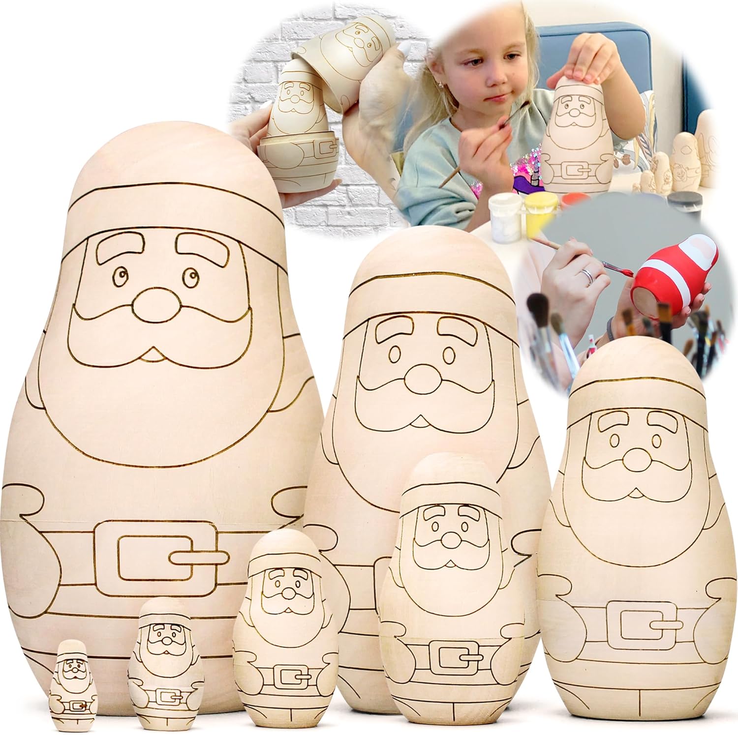 AEVVV Blank Nesting Dolls to Paint Set 7 pcs - Wooden Crafts to Paint Your Own Russian Nesting Doll - Unpainted Matryoshka Dolls