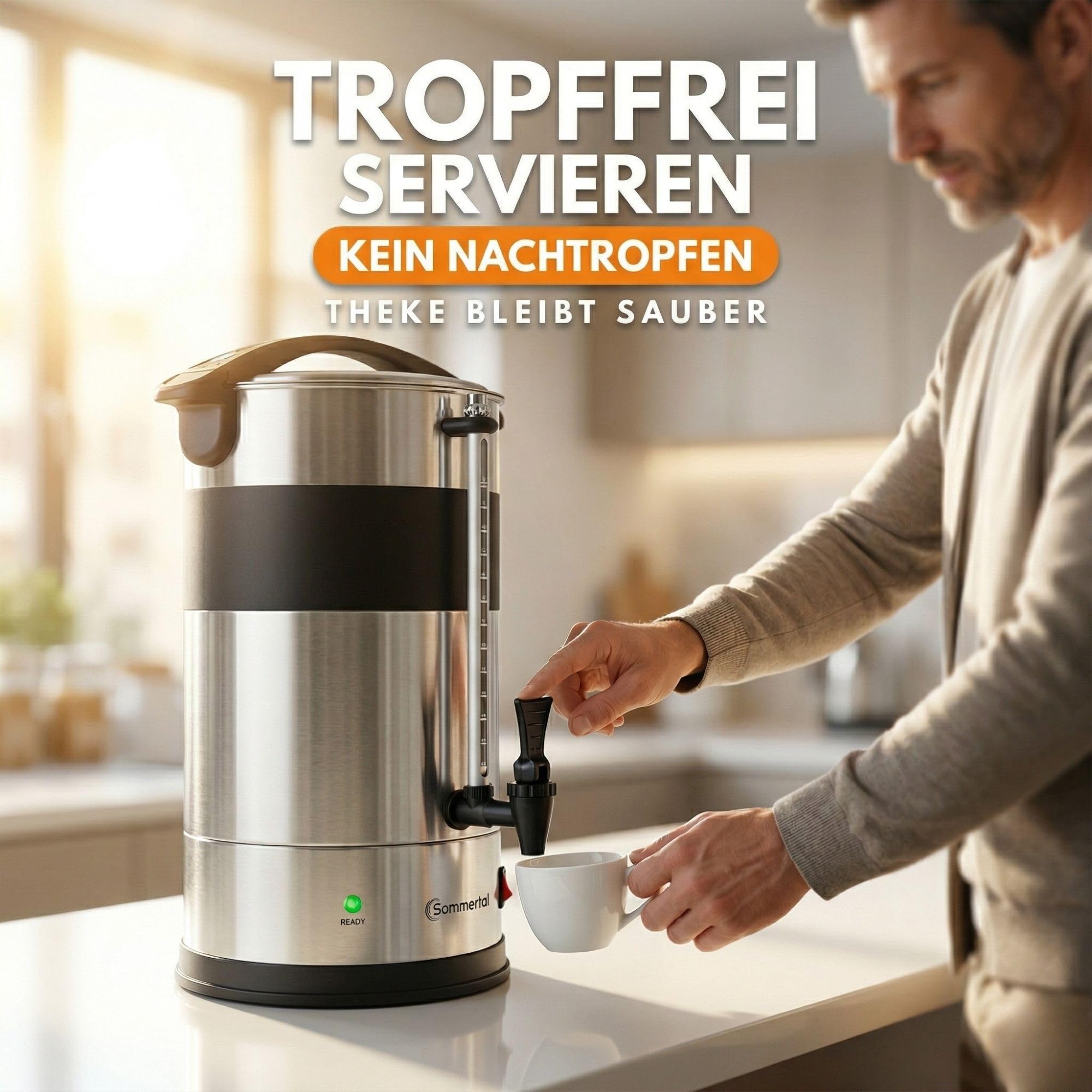 Sommertal Gastro Kaffeemaschine 15L / 100 Tassen | Filterkaffeemaschine groß mit Warmhaltefunktion & Wasserstandsanzeige | Kaffeeurne mit Beschriftungsfeld für Büro, Catering & Events | Kaffeekocher