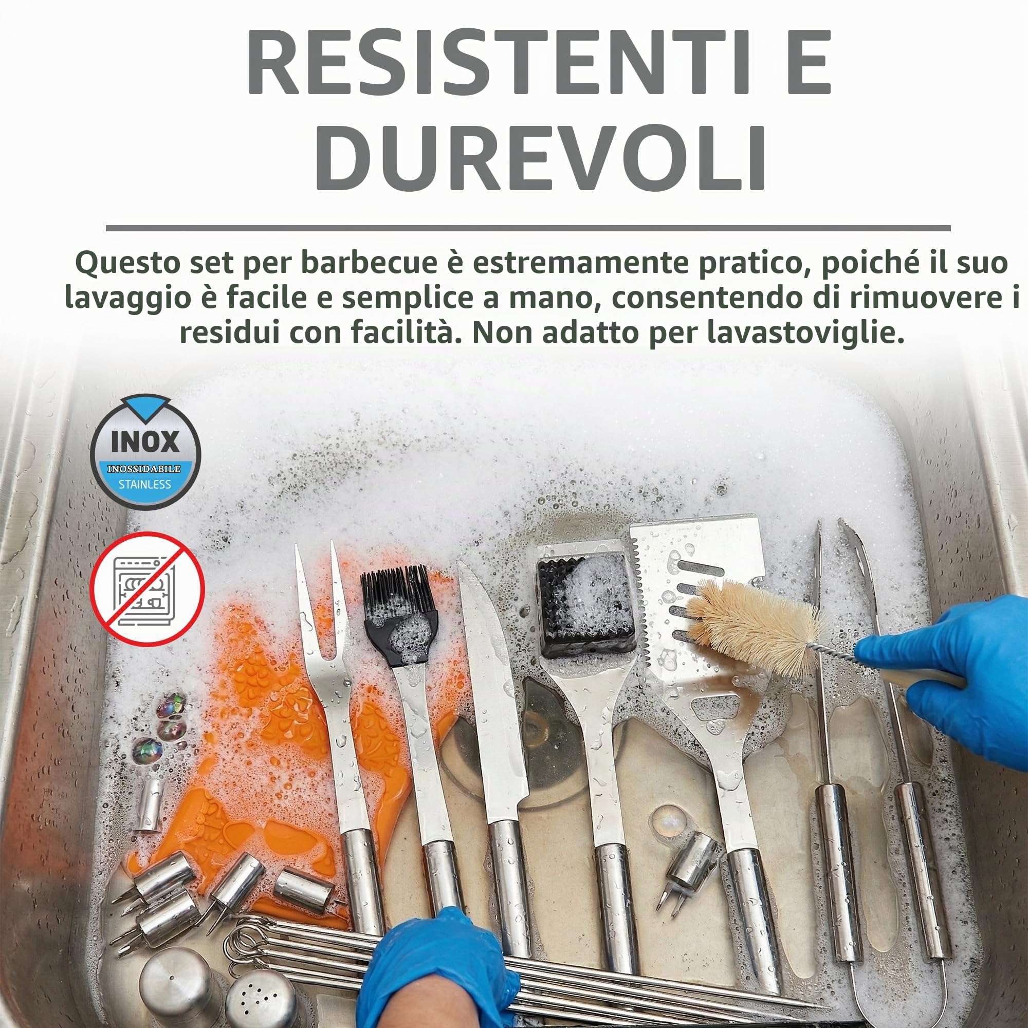 Amig - Kit 28 Accessori per Barbecue - 39 x 19 x 6 cm - Acciaio Inossidabile - Set Completo di Utensili - Accessori Pratici e Presentazione Curata per Regalo - Mod. AM18