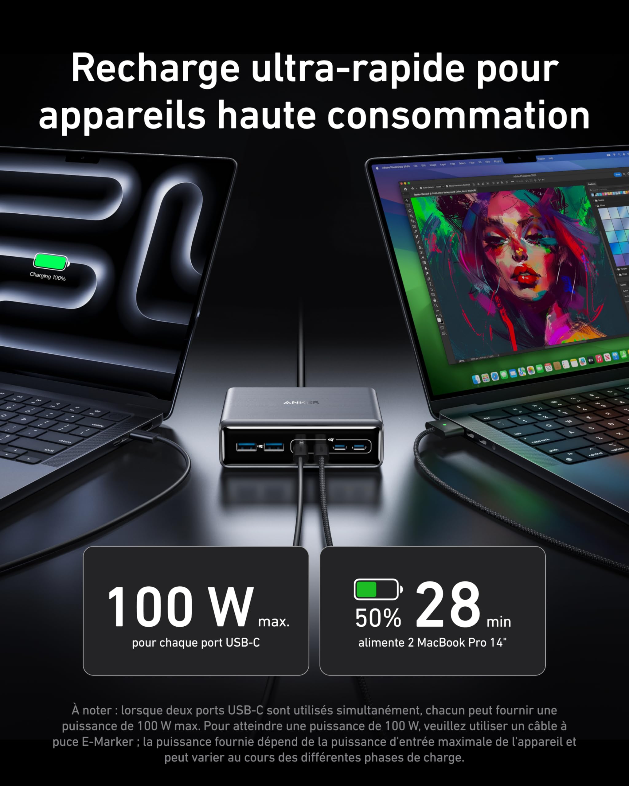 Anker Prime Chargeur USB C GaN 200 W, Station de Recharge 6 Ports GaN 200 W, Chargeur de Bureau Rapide USB C PD, pour iPhone 17/17 Plus/17 Pro Max/16/15/14/13, Samsung, MacBook, Dell et Autres