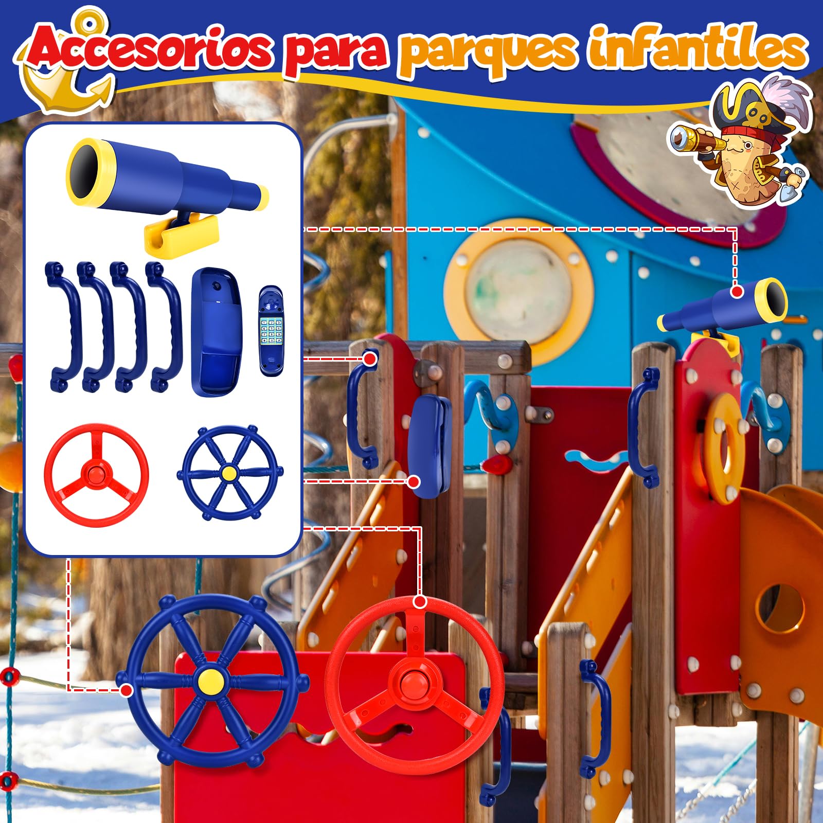 Aragallant Juego de Torre de Juego para Volante, Agarres de Marco de Escalada para Niños, Prismáticos, Juguetes Telefónicos, Volantes para Niños (Azul)