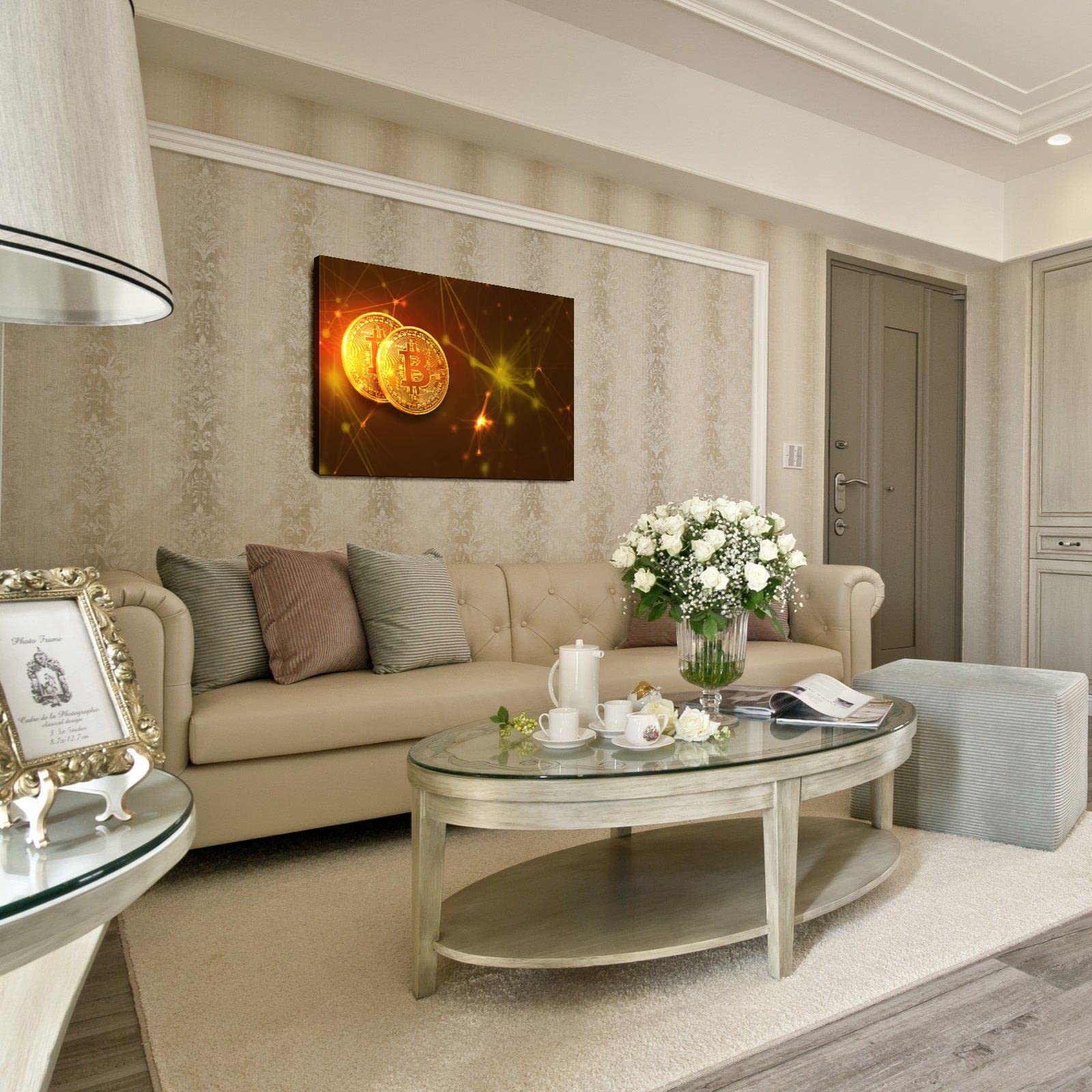 Amazon｜ビットコイン ブロックチェーン 暗号通貨 両替 ポスター キャンバスプリント 家庭用ウォールアート 1パネル装飾 フレーム付き  30.48cm x 20.32cm｜ウォールステッカー オンライン通販