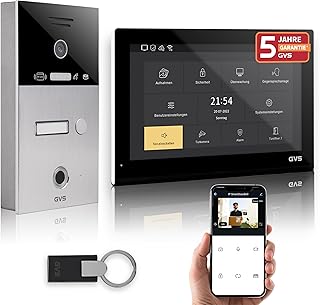 GVS - IP Video Türsprechanlage mit Türöffner, Fingerprint & RFID, HD Kamera, 1x 10 Zoll Monitor & App - Smarte Video Türklingel mit Kamera & Gegensprechanlage für 1 Familienhaus (AVS5528A)