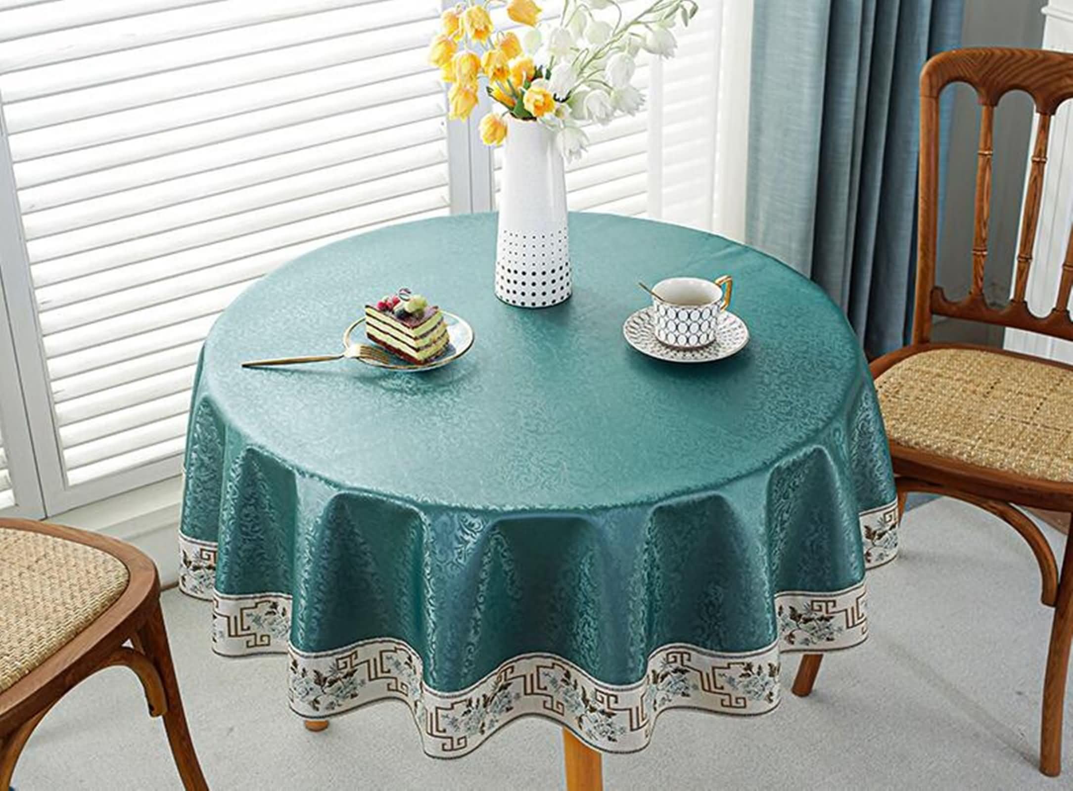 Tovaglia Cucina 160cm, Tovaglie Antimacchia Rotonde Verde Foglio e Fiori Ricamo Modello Tovaglia