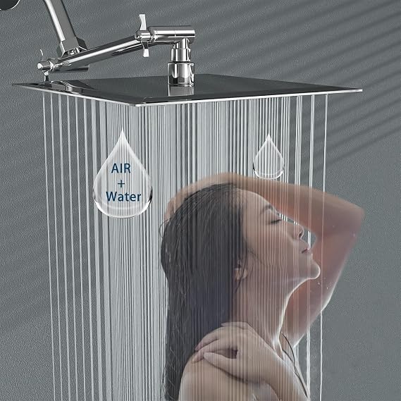 Rain Shower Head, High Flow Stainless Steel Square Rainfall ShowerHead, Waterfall Bath Shower Body Covering, Ceiling or Wall Mount (12