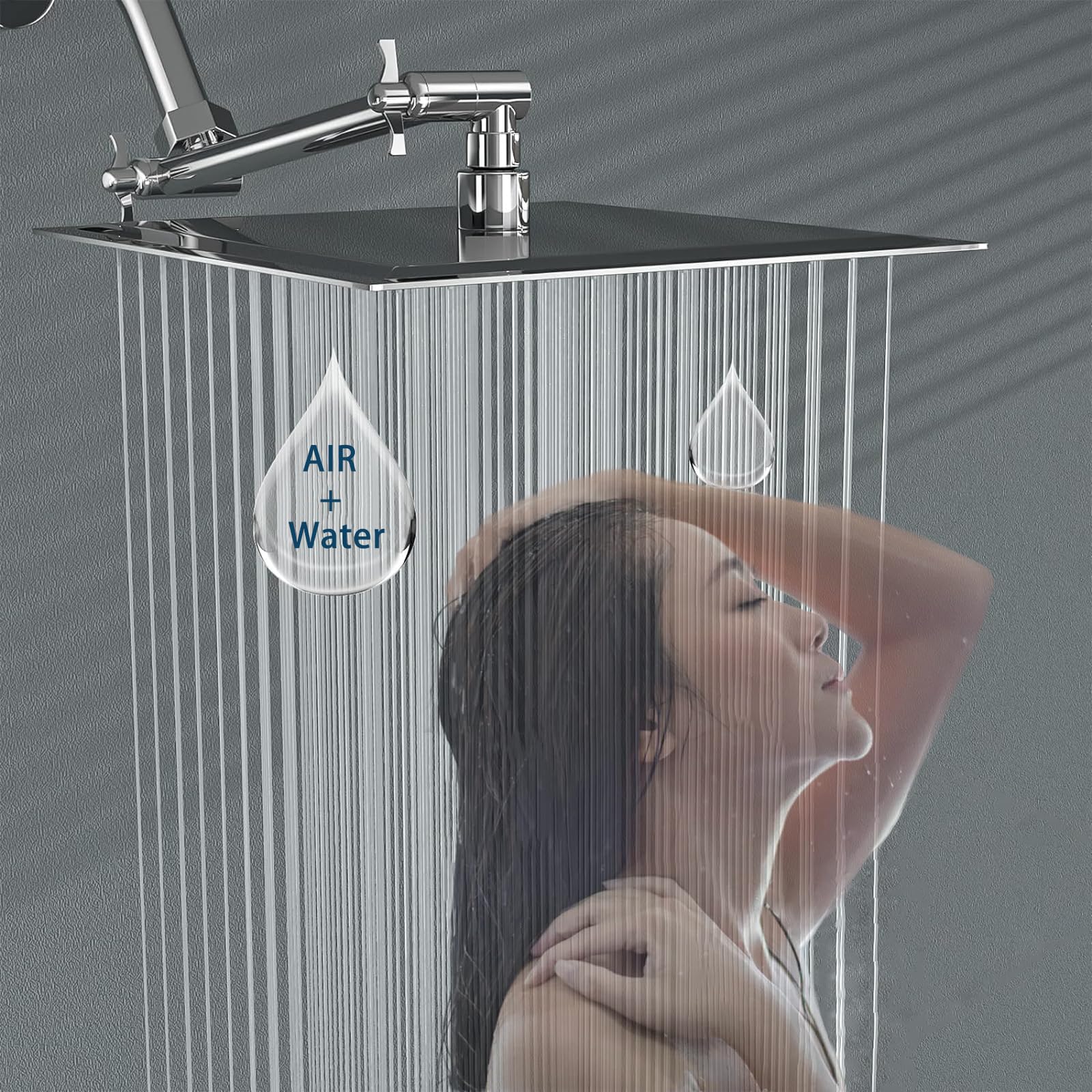 Cabezal de Ducha Tipo Lluvia, Cabezal de Ducha Tipo Lluvia Cuadrado de Acero Inoxidable de Alta Presión y Alto Caudal, Increíble Experiencia de Ducha Incluso con Poco Caudal de Agua (30cm, Cromo)