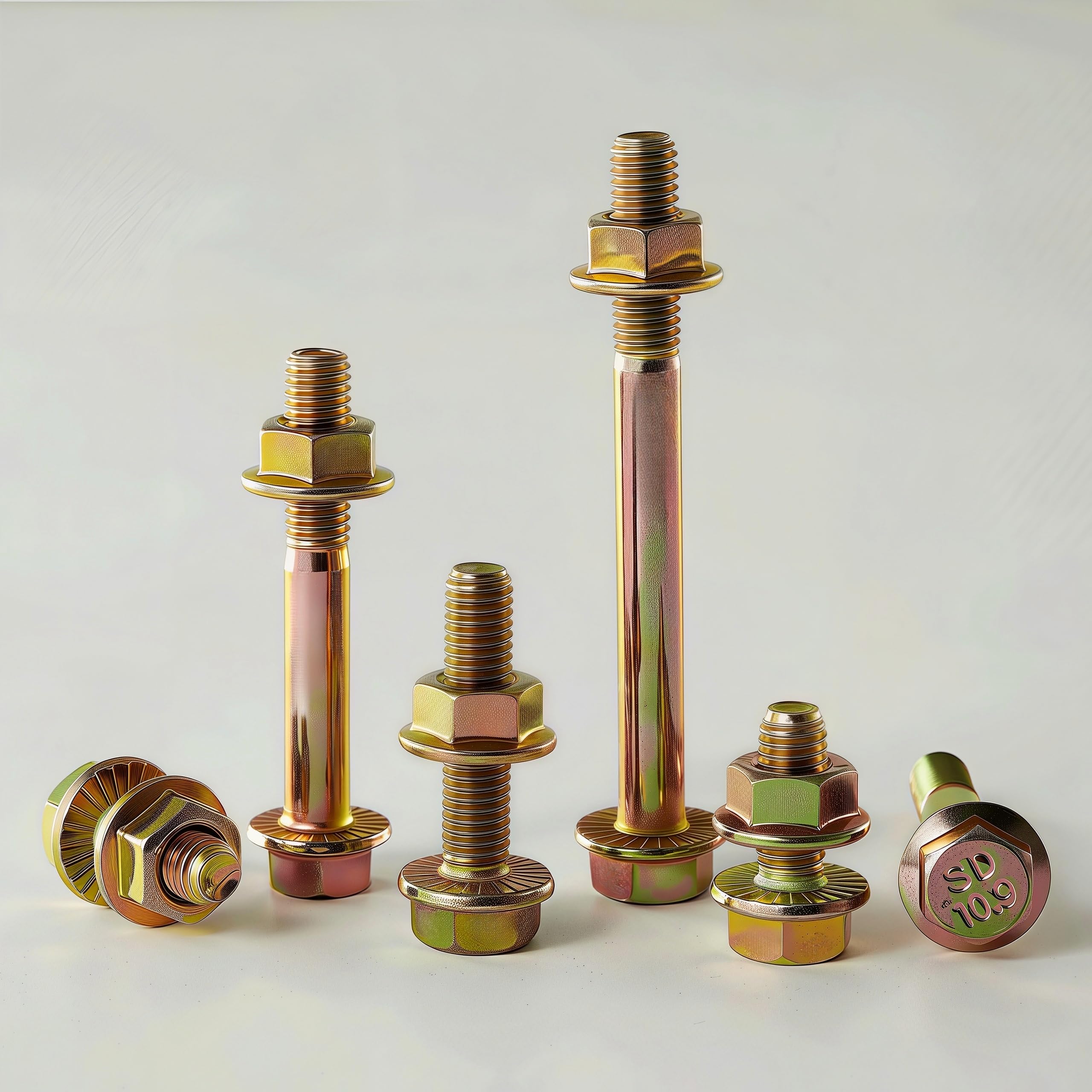Set di viti e dadi a flangia M8 – 1,25 x 35 mm (8 set), classe di spessore 10,9, rivestimento in zinco colorato, filettatura completa, resistente alle vibrazioni, stabile, per applicazioni