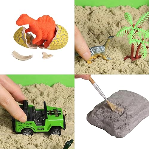 Miniatura 3 de AGENTLAN Cubo sensorial de dinosaurio, juguetes sensoriales de excavación de dinosaurios con arena de juego para niños y niñas, juguetes para niños,