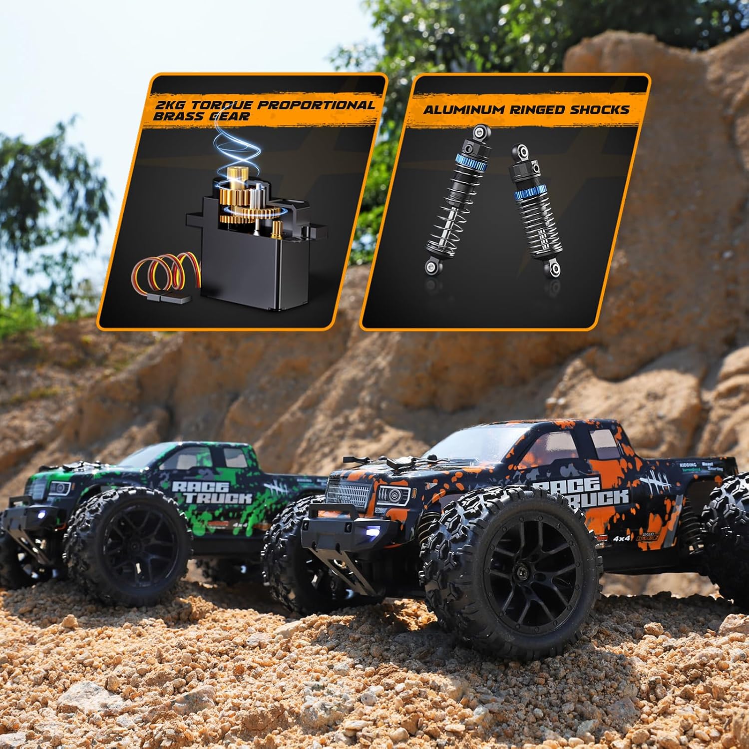 HAIBOXING 18859 1:18 4WD RC Truck 2-Pack, Green & Orange, 36 KPH image 2