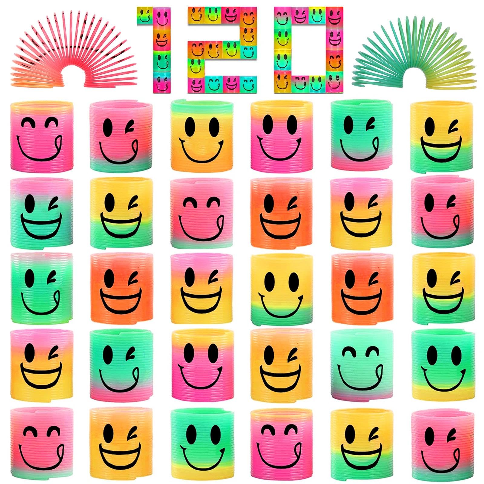 AZEN 120 Pcs Mini Spring Party Favors for Kids 3-5 4-8, Goodie Bags Stuffers for Birthday, Classroom Prizes Kids Prizes, Small Bulk Toys Gifts (4 Smile)