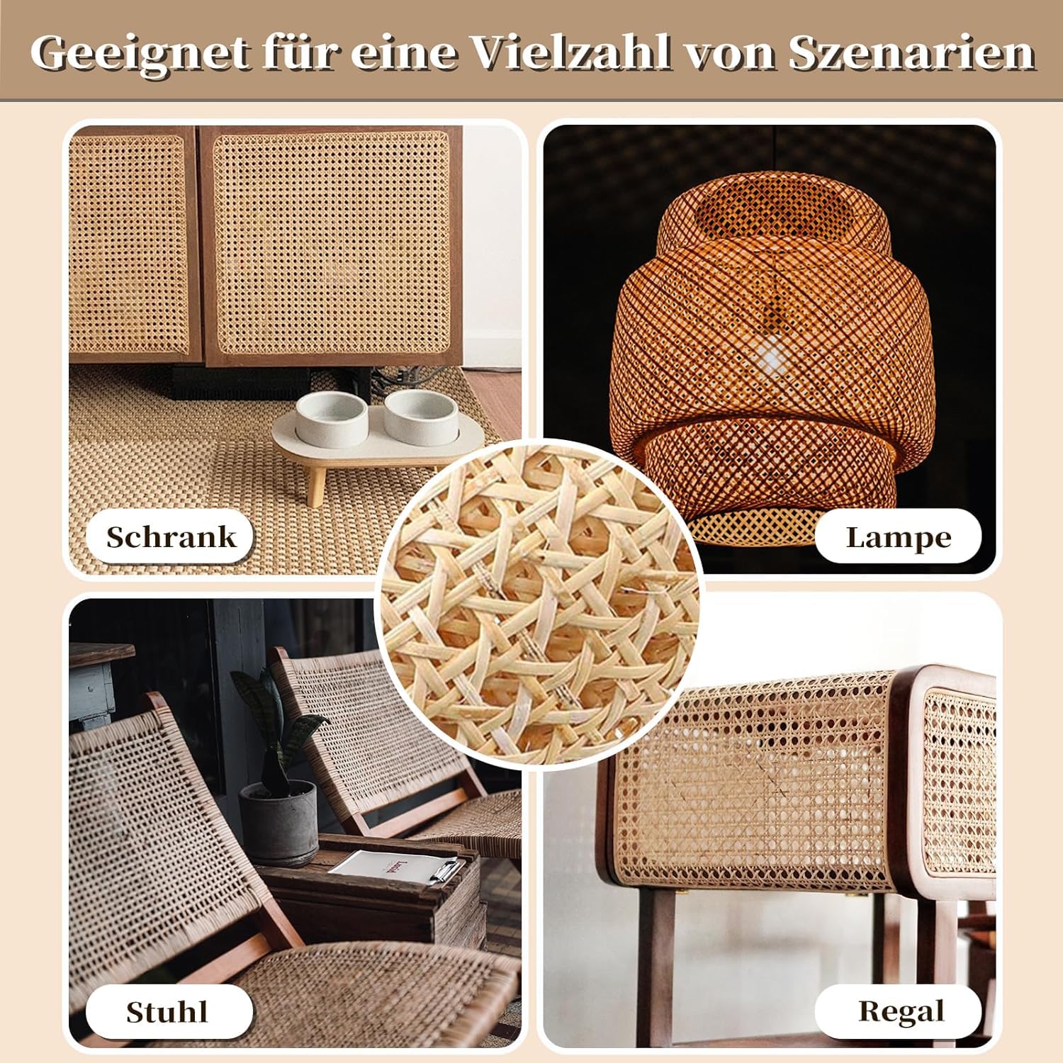 Wiener Geflecht, Rattan Gurtband 50 x 300cm Schimmelfest, PE Wabengeflecht Stuhlflechtrohr, Wasserdicht Handgemachtes Rattan Kunsthandwerk Möbeldekoration für Möbel, Stühle, Schränke