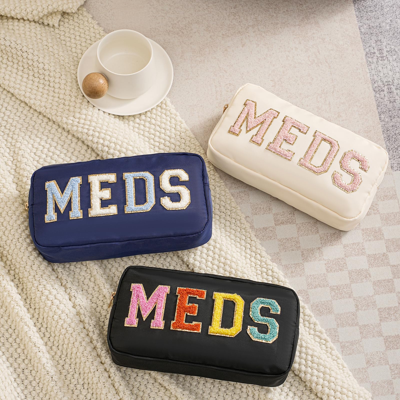Meds Reise-Make-up-Tasche aus Chenille, Nylon, mit Metall-Reißverschluss, Erste-Hilfe-Geldbörse, Organizer, Kosmetiktasche für Damen und Mädchen, 03navy, 10in*5in*2in, Für Reisen