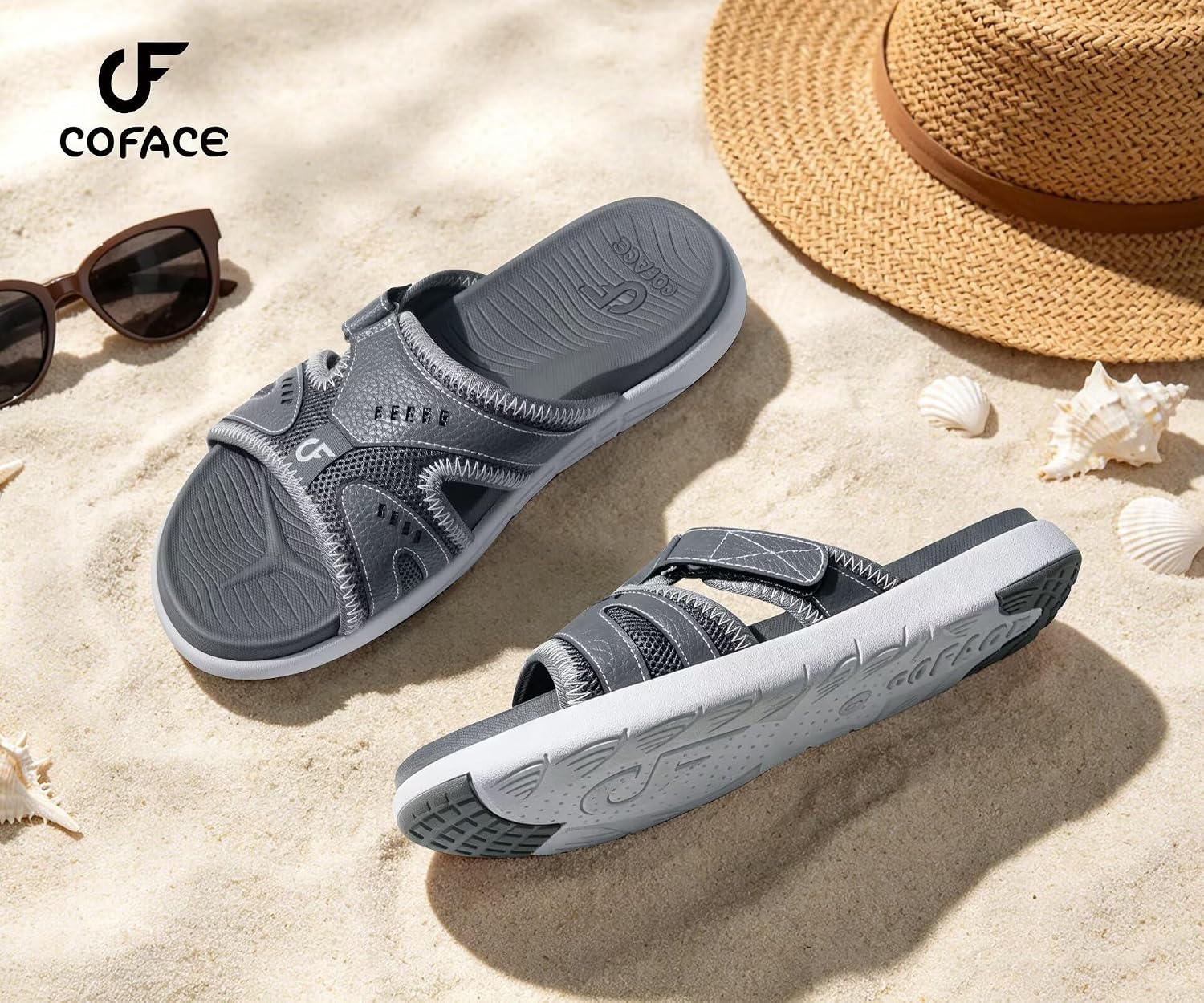 COFACE Men's Sport Recovery Sandals Plantar Fasciitis Soft Padding Lightweight Arch Support Orthopedic Flip Flops for Men Size 7-13 image 3