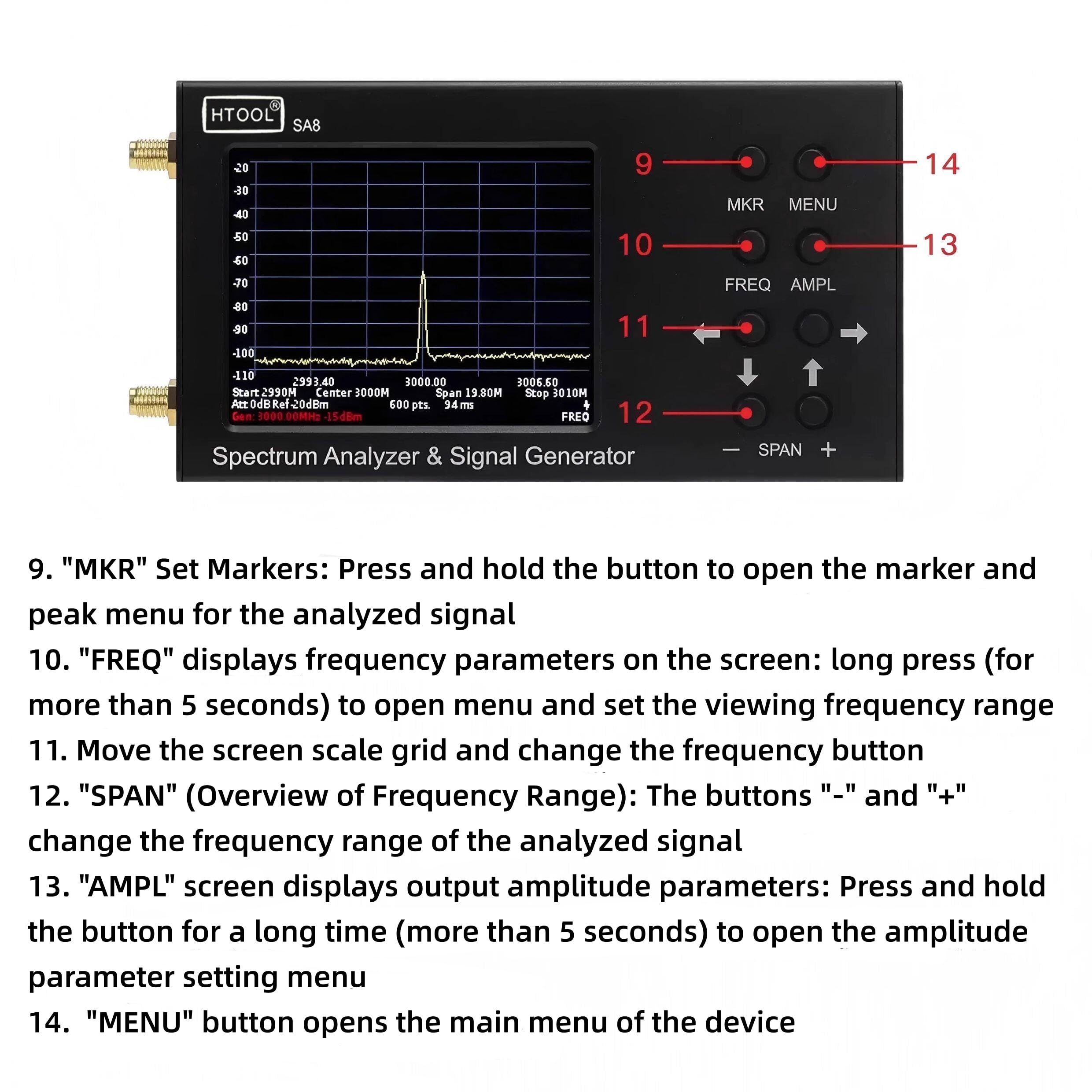 SA8 Przenośny analizator widma 35 MHz-6,2 GHz