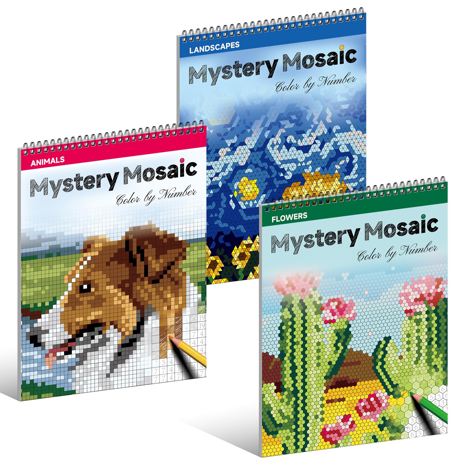 Kalysky 3Pack Mystery Mosaics Colour By Number,Colouring Book for Adults