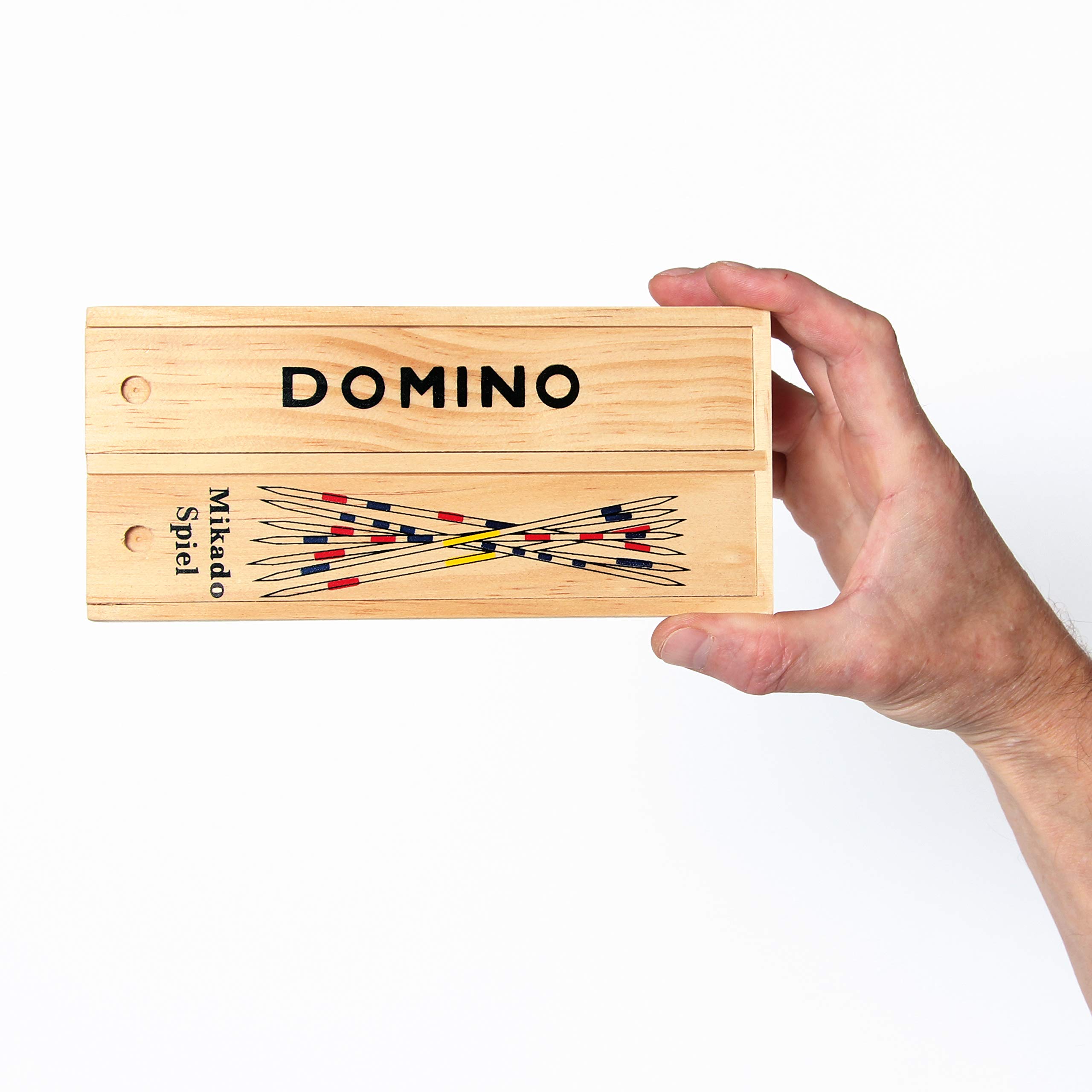 Bartl 101824 - Jeu traditionnel Mikado et Domino dans une boîte en bois pratique avec couvercle coulissant - 19,5 x 9 x 3 cm