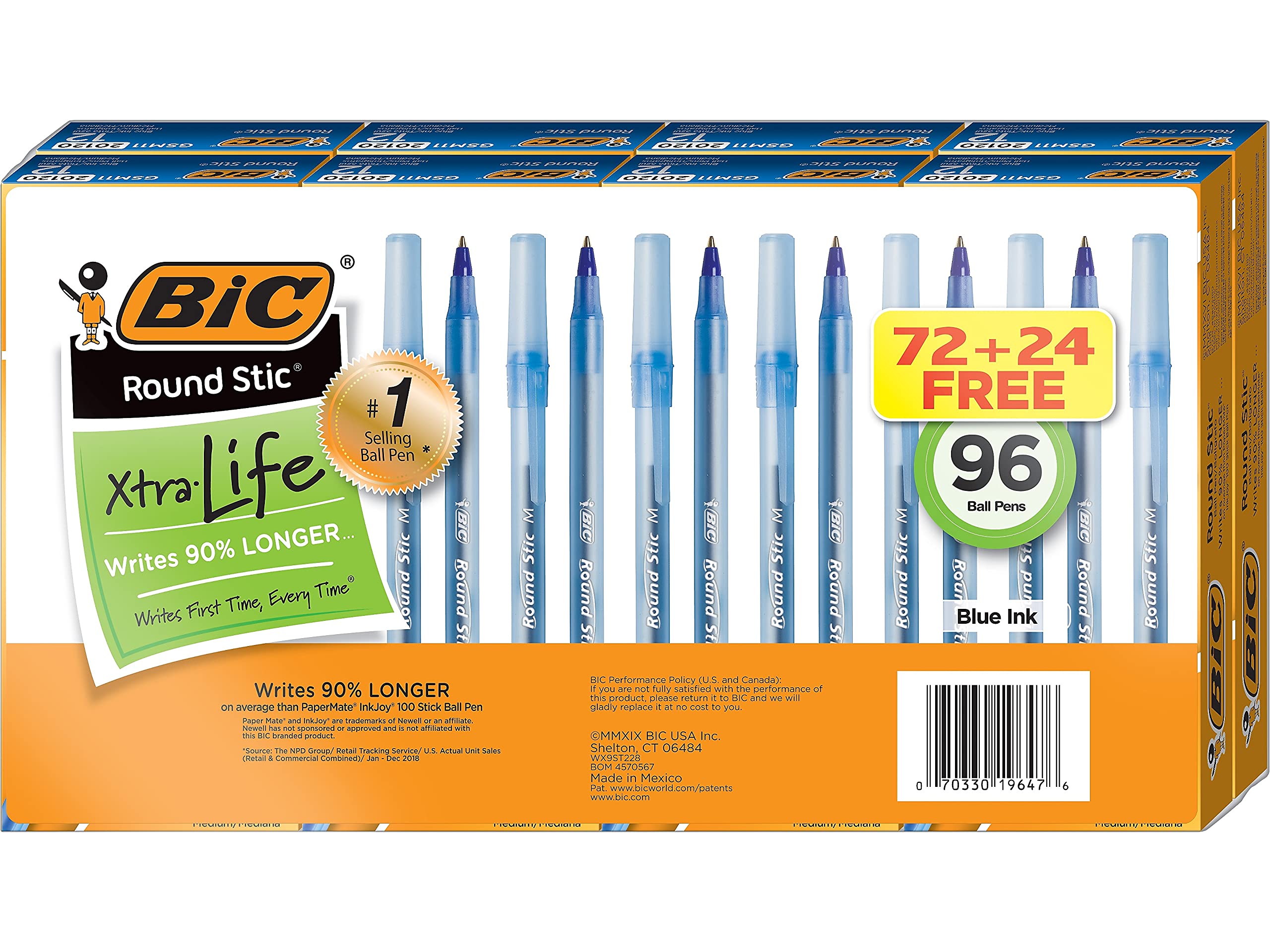 Bic Round Stic Xtra Life - 96 unidades - Azul