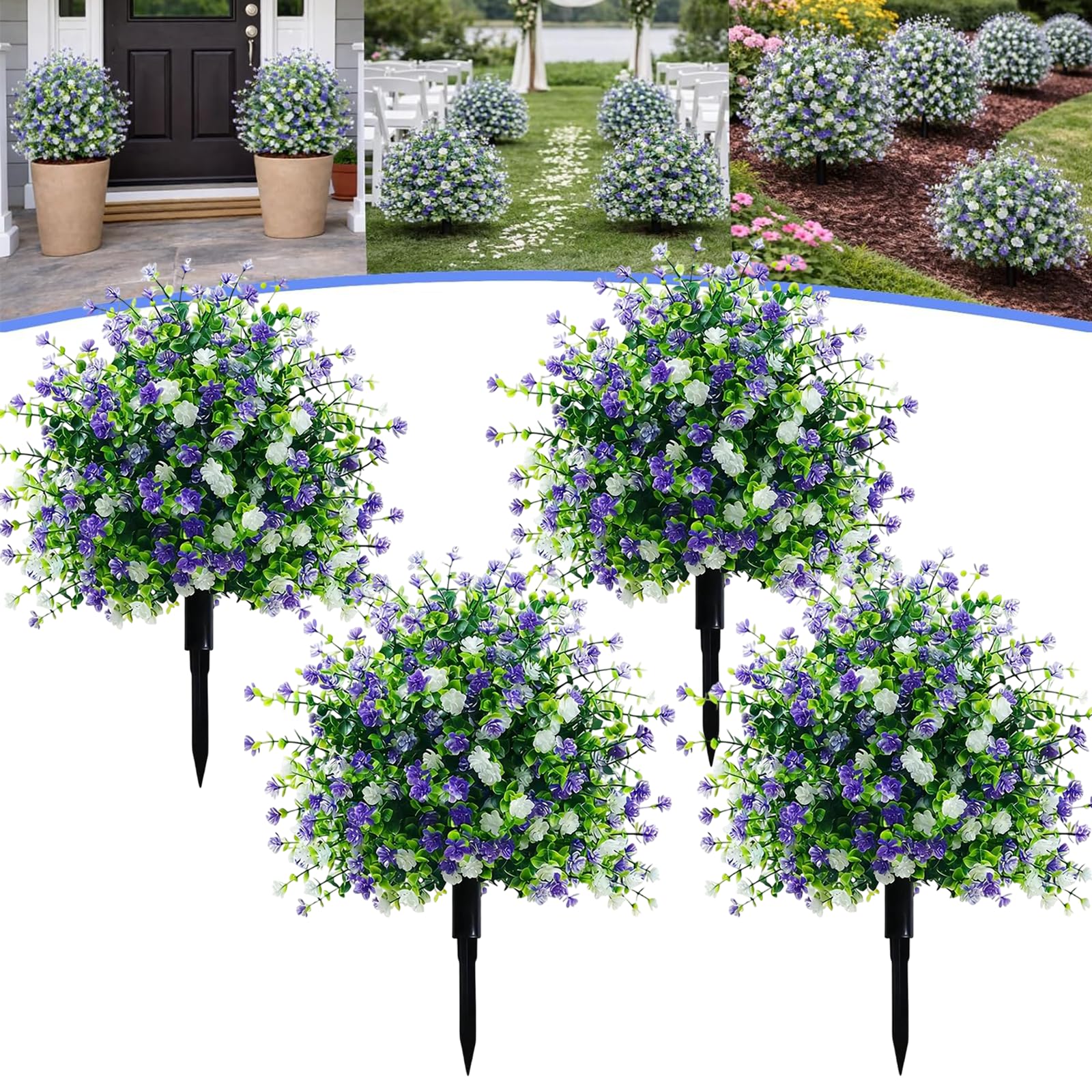 Liocwocne 4 Pcs Artificial Potted Trees With Ground Stakes, Uv Resistant Faux Camellia Shrubs, Realistic Fake Bushes & Outdoor Artificial Plants Decor For Garden, Front Porch, Yard And Patio (4 Pcs)
