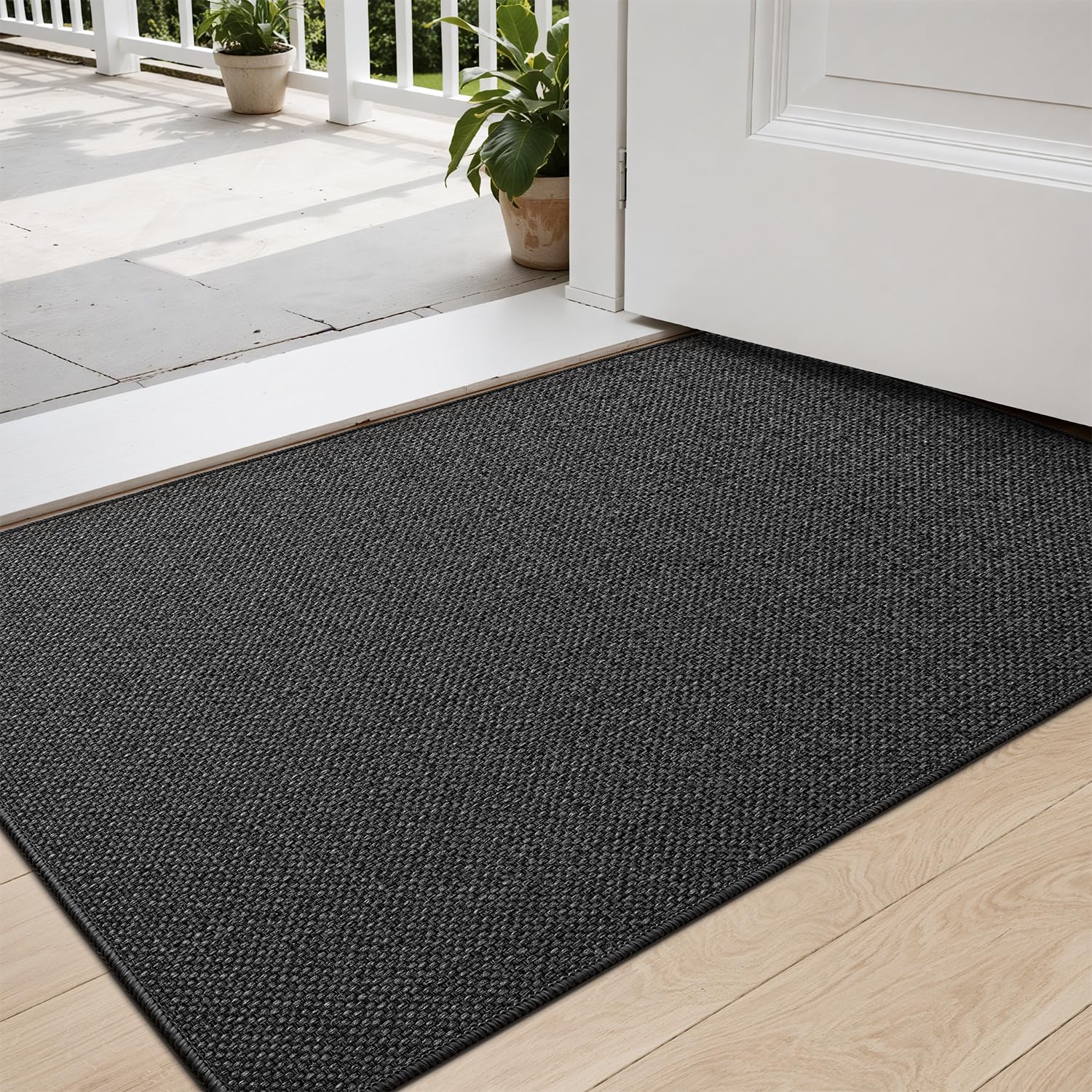 DEXI Door Mat 60 x 90 cm for Front & Back Door, Non Slip Dirt Trapper, Absorbent Indoor Entrance Rug, Low Profile Entryway Floor Mat, Dark Grey