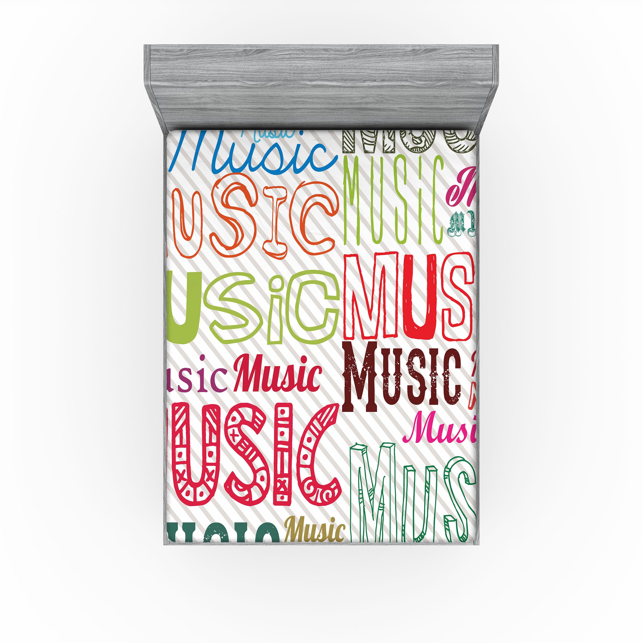 Ambesonne Music 2 Pack Fitted Sheet, Typography Rhythm Funky, Bed Cover All-Round Elastic Deep Pockets 2 Pieces, Package Contains 2 Queen Size Fitted Sheets, Red Green